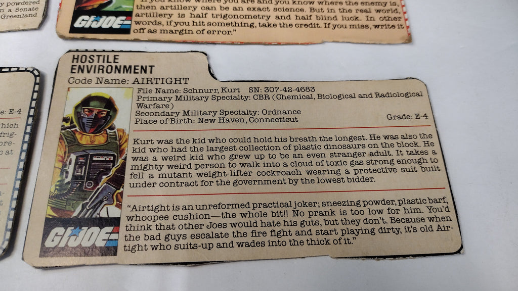 Vintage GI Joe File Cards (Lot B) Dusty, Shipwreck, Airtight, Thunder
