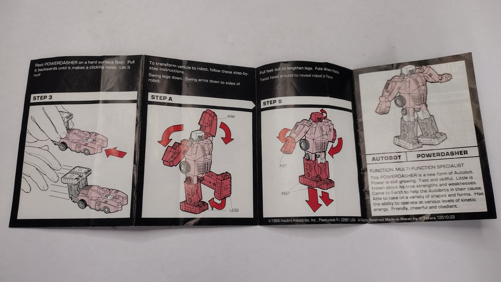 Vintage 1984 Original G1 Transformers Powerdasher- F1 Dasher  Instruction Booklet