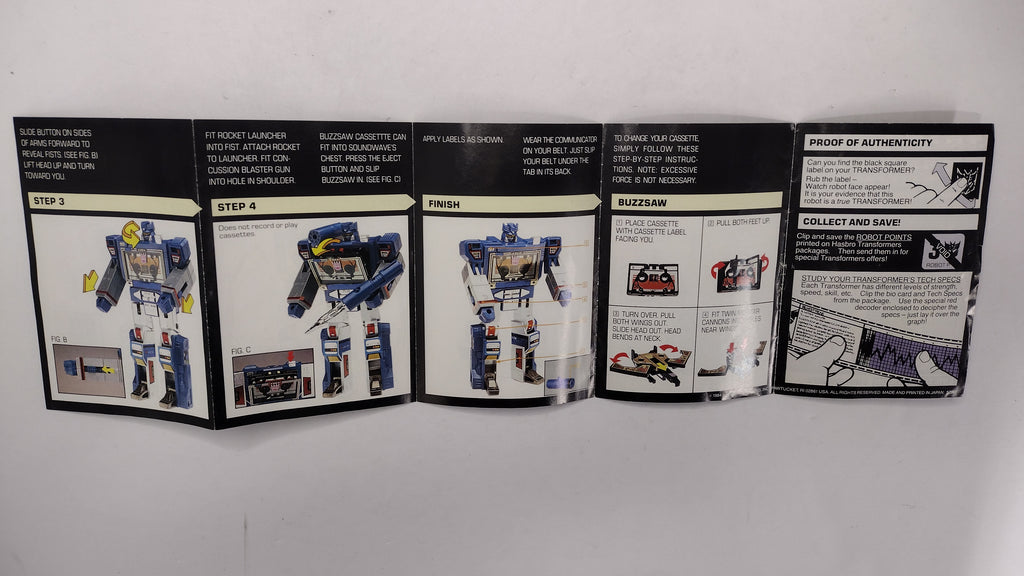 Vintage 1984 Original G1 Transformers Soundwave Instruction Booklet