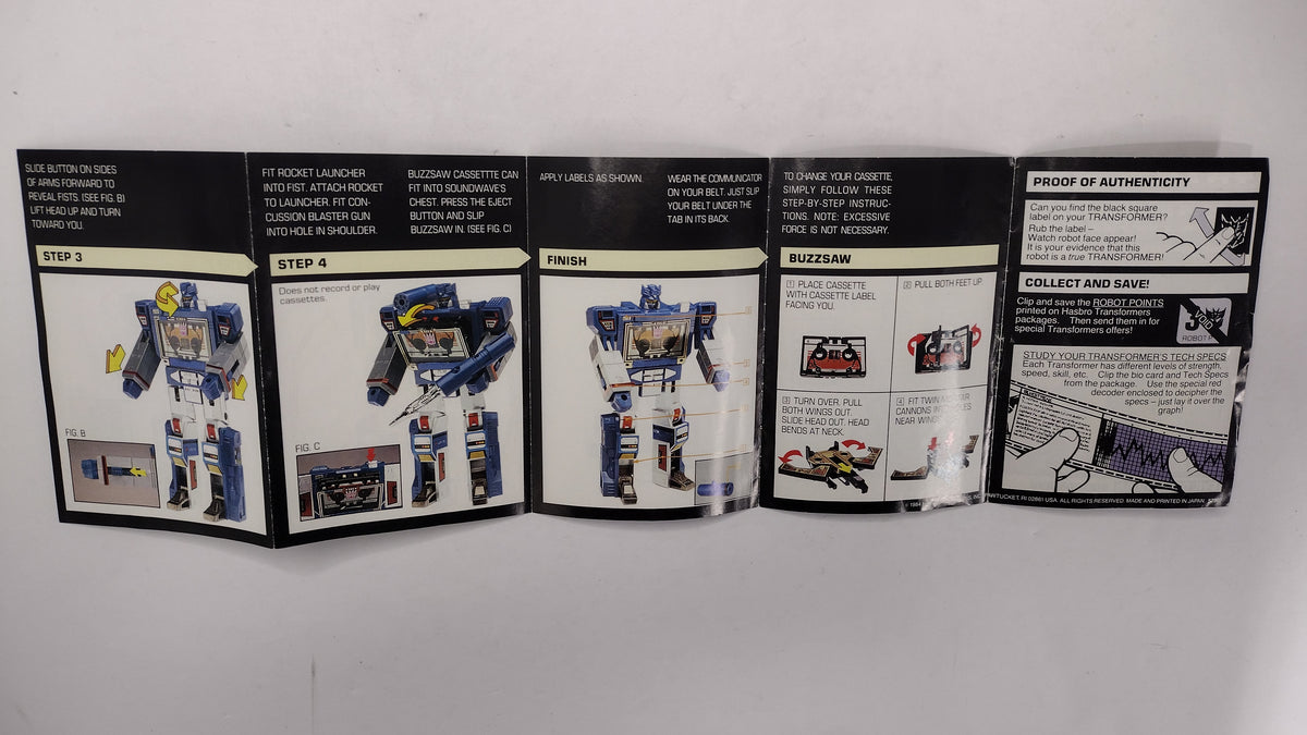 Vintage 1984 Original G1 Transformers Soundwave Instruction Booklet