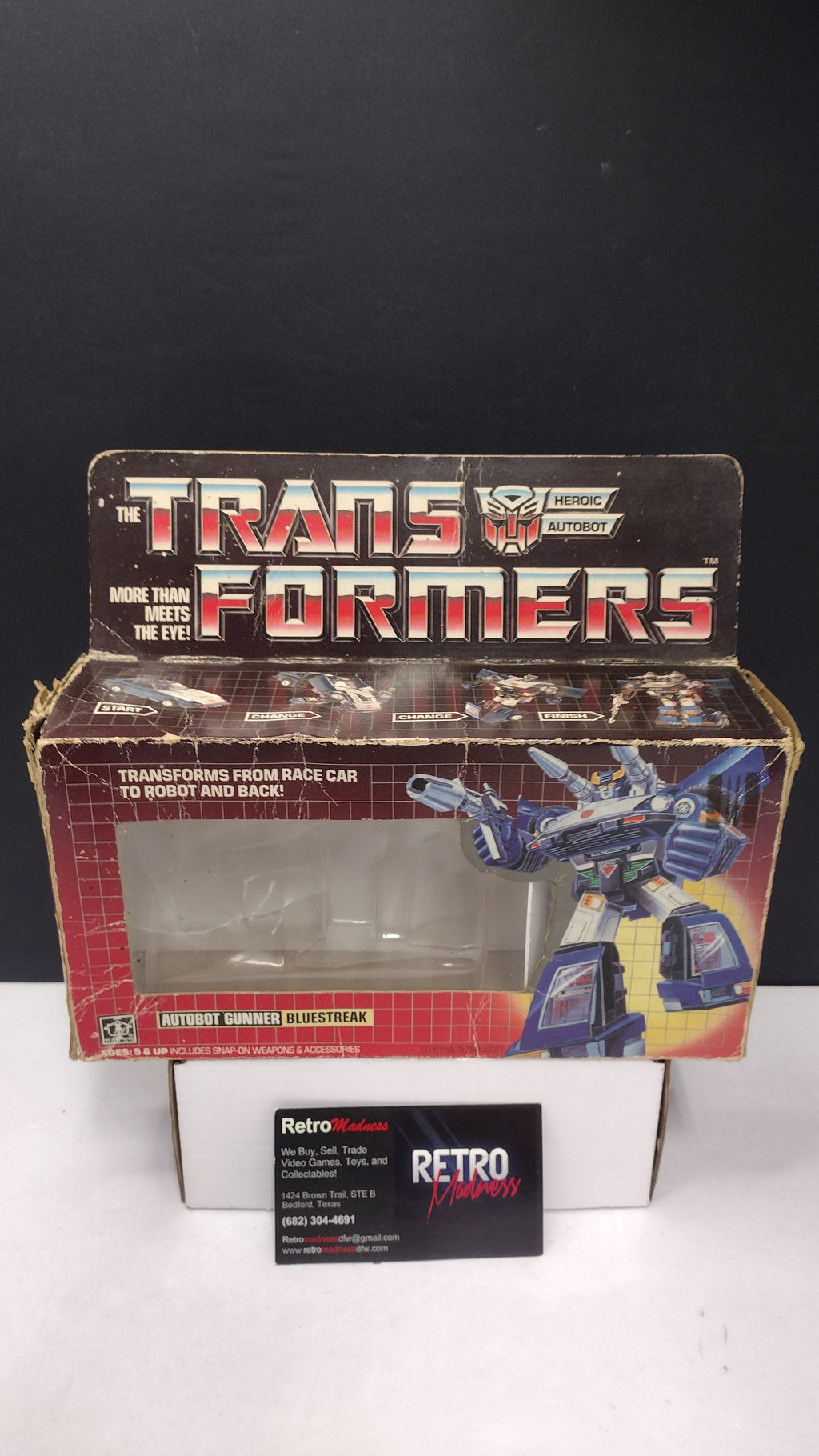 1984 Vintage Original G1 Transformers Bluestreak Box with Reissue Inner Bubble (Hasbro - Packaging Only / Heavy Box Wear)