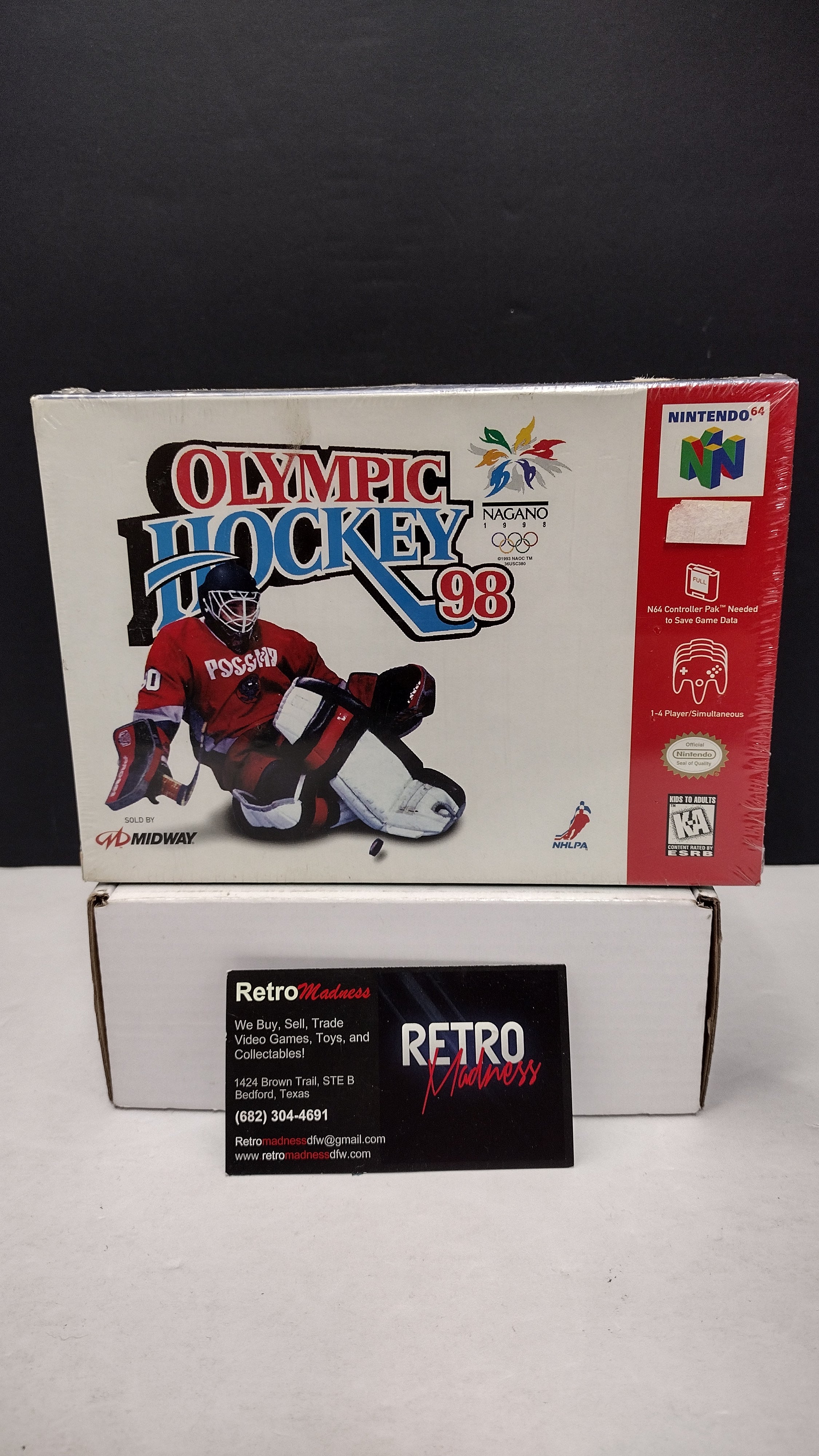 Vintage 1998 Nintendo 64 Olympic Hockey 98 Game (Complete & Factory Sealed in Box with Protector)