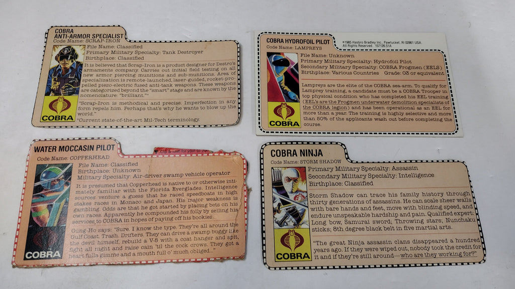 GI Joe Cobra File Cards Lot B Storm Shadow Copperhead Scrap-Iron Lampreys