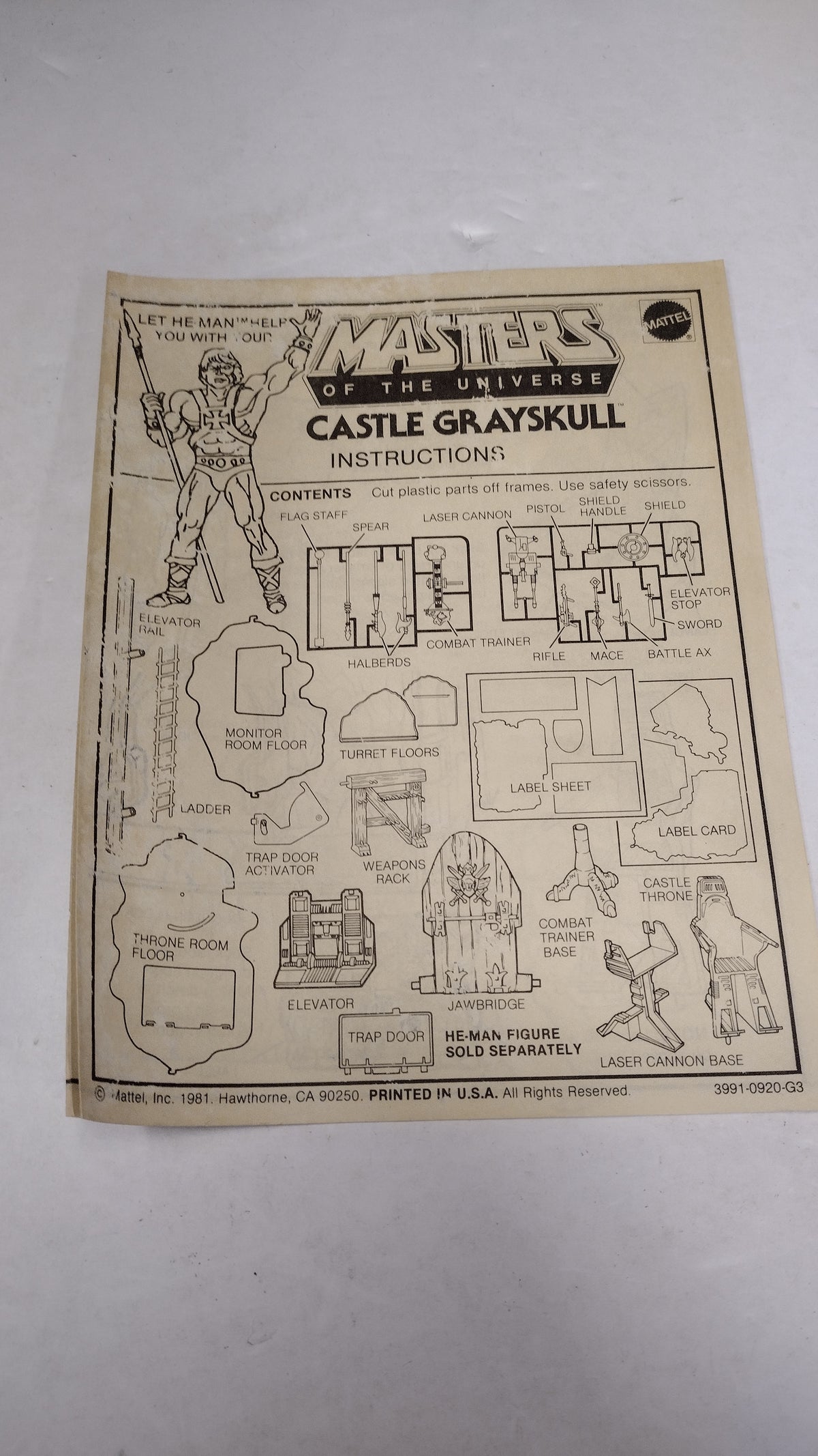 Vintage 1981 Masters of the Universe - Castle Grayskull Instructions