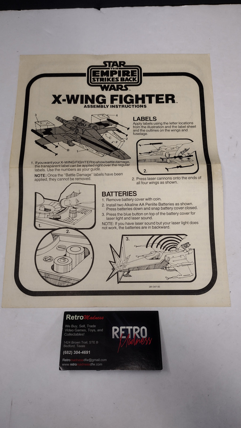 Vintage 1981 Kenner Star Wars - Battle Damaged X-Wing Fighter Instructions