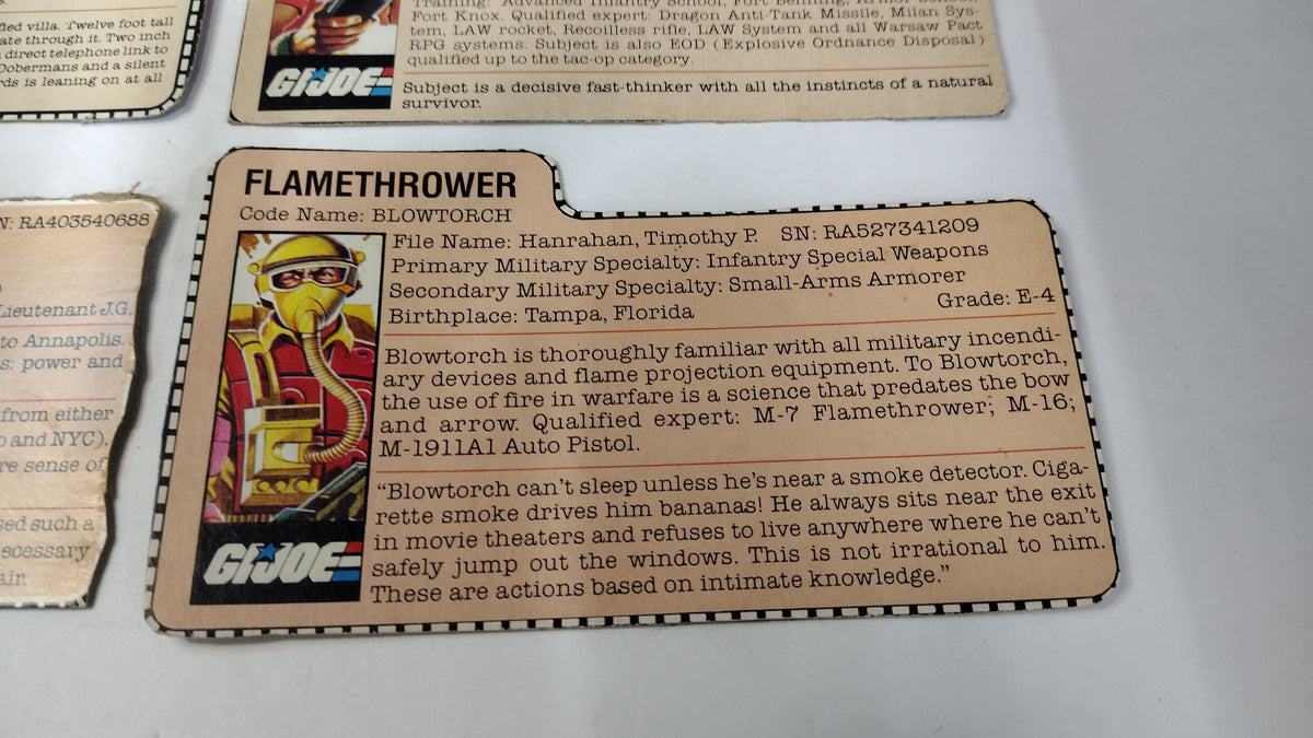 Vintage GI Joe File Cards (Lot D) Quick Kick, Bazooka, Blowtorch, Cutter