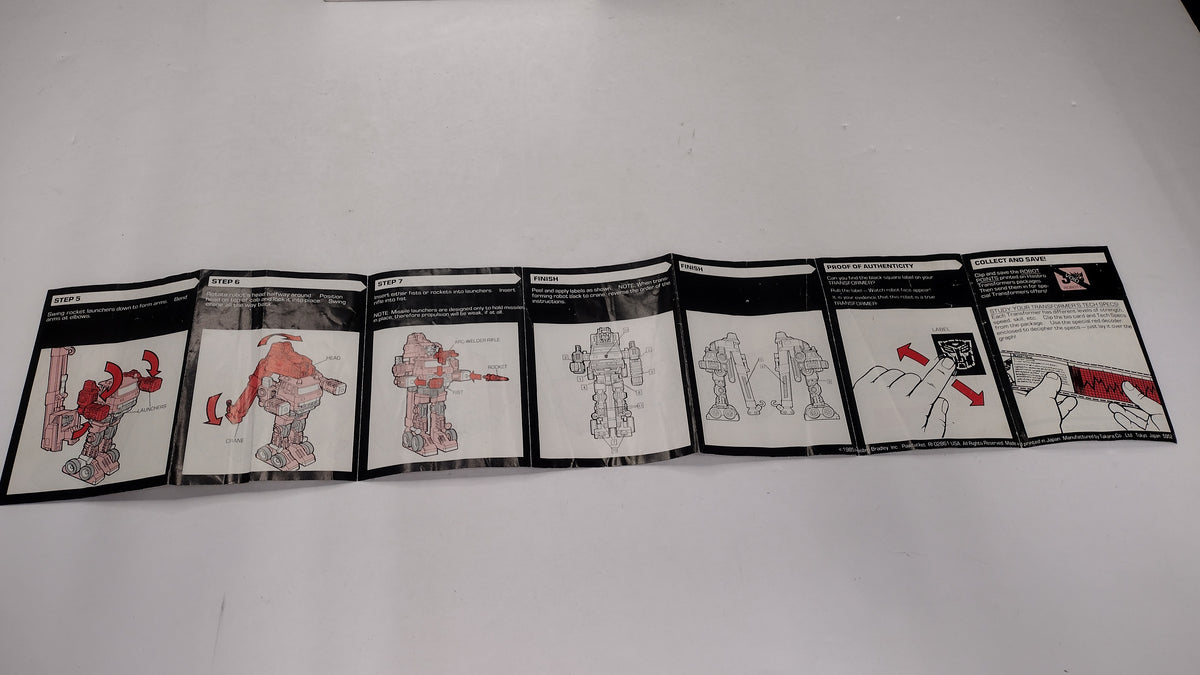 Vintage 1985 Original G1 Transformers Grapple Instruction Booklet