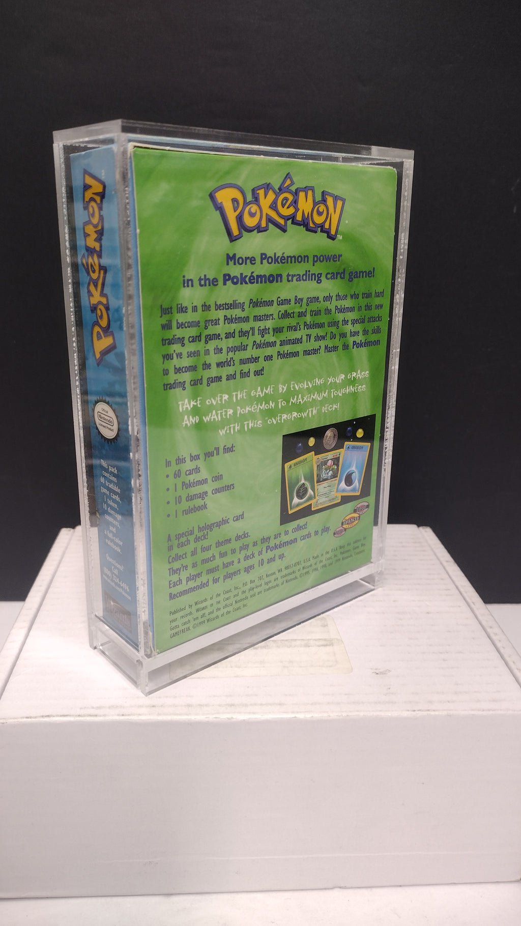 Vintage 1999 Pokémon TCG Base Set "Overgrowth" Theme Deck Box & Rulebook Manual (Wizards of the Coast - Box & Manual Only / No Cards - Includes Acrylic Protector)