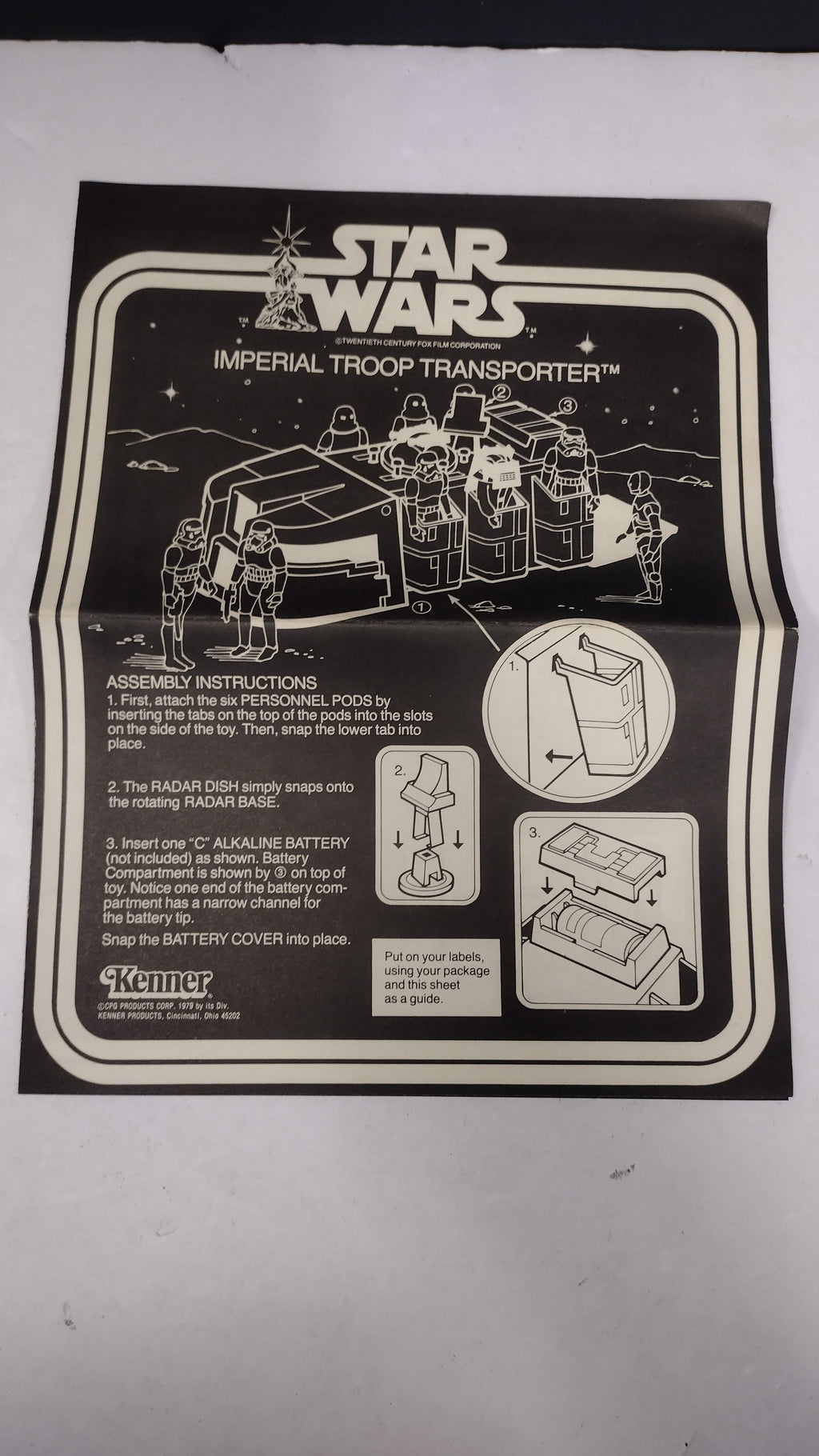 Vintage 1979 Kenner Star Wars Imperial Troop Transport Instructions Sheet