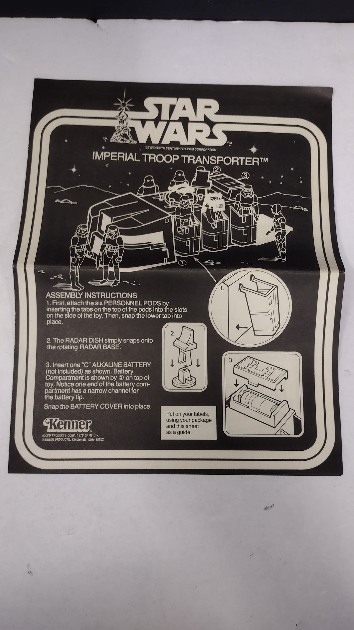 Vintage 1979 Kenner Star Wars Imperial Troop Transport Instructions Sheet
