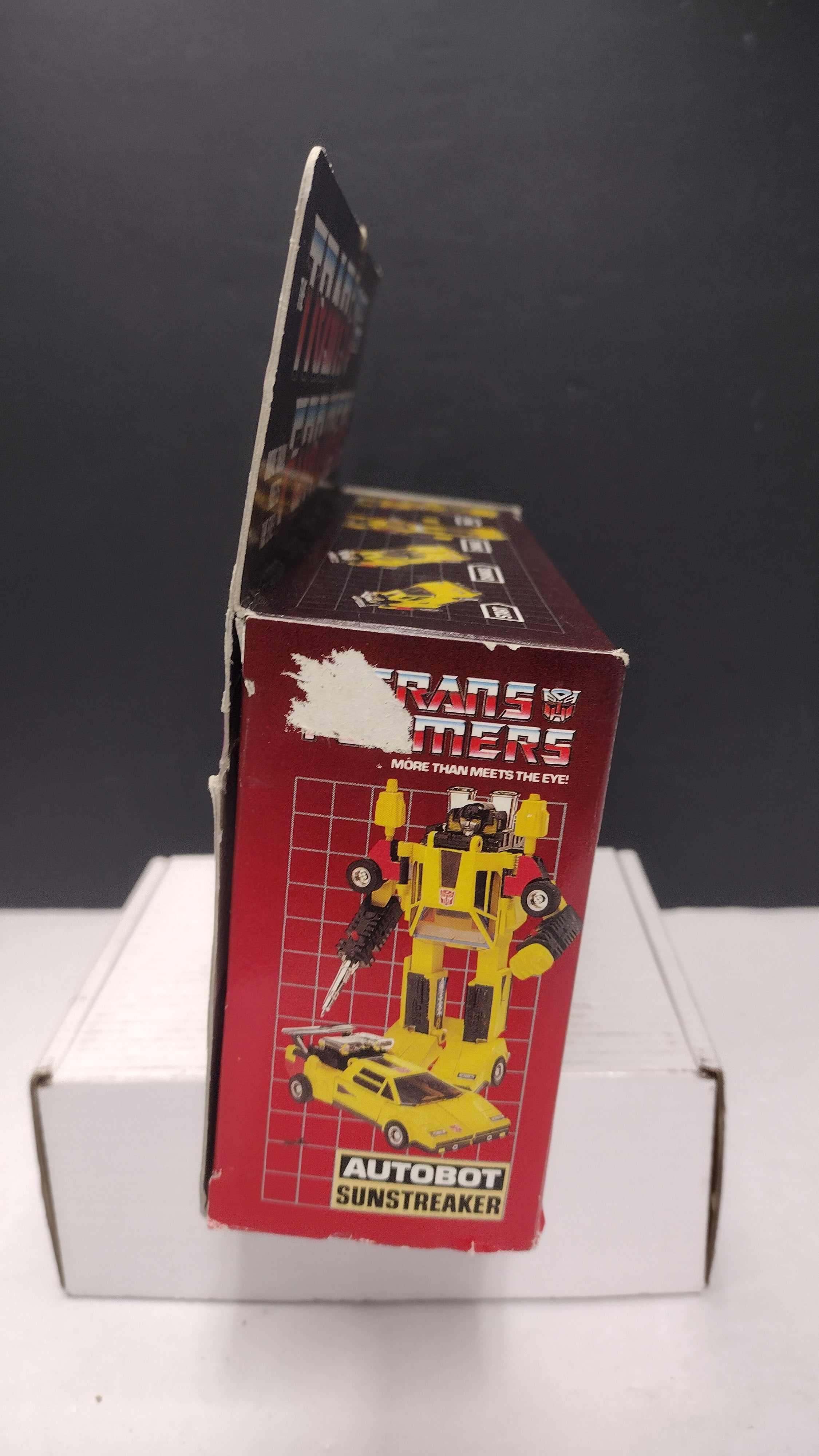 1984 Vintage Original G1 Transformers Sunstreaker Box with Reissue Inner Bubble (Hasbro - Packaging Only / Box Heavy Wear)