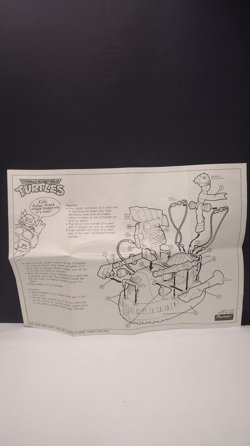 Vintage 1991 TMNT Don’s Krazy Carnival Car – Open Box with Instructions (Playmates)