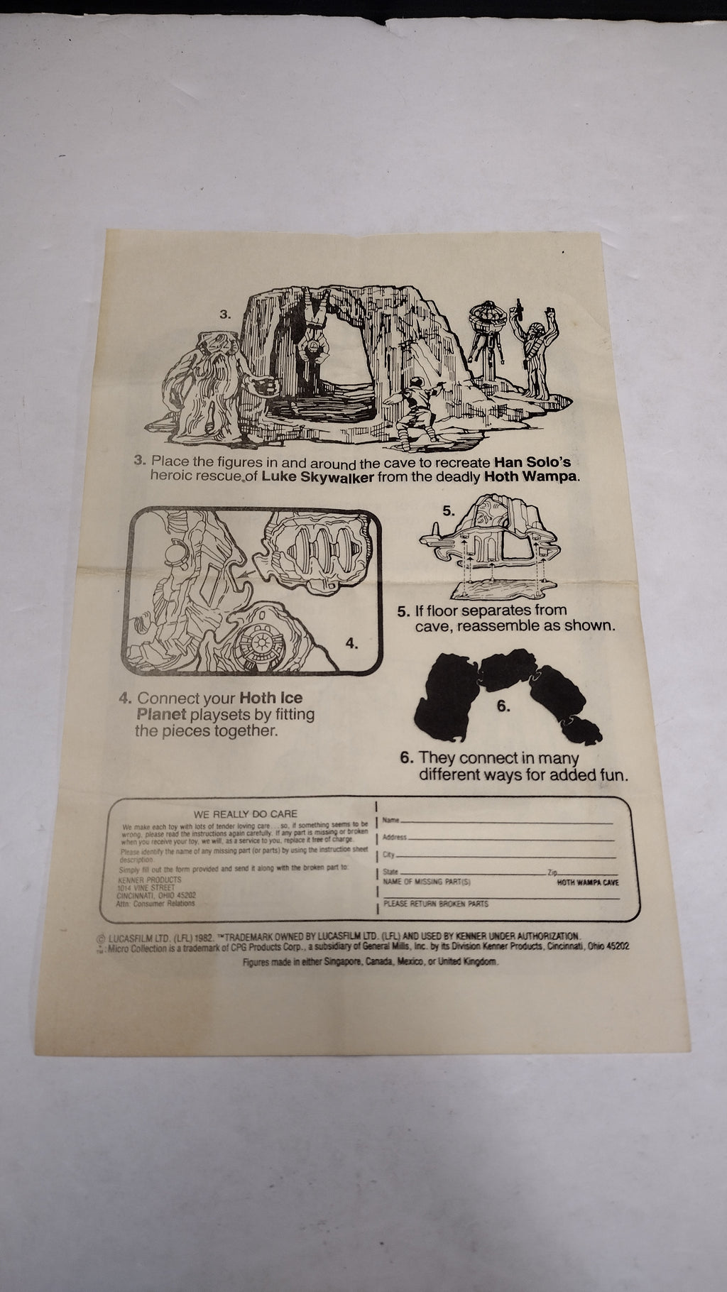 Star Wars Micro Collection Hoth Wampa Cave Playset Instructions Vintage 1982