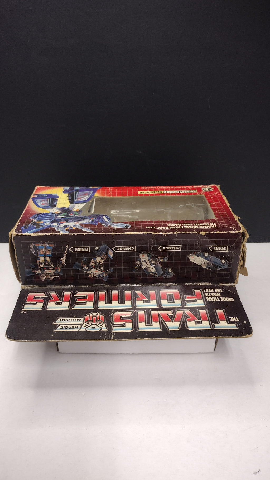 1984 Vintage Original G1 Transformers Bluestreak Box with Reissue Inner Bubble (Hasbro - Packaging Only / Heavy Box Wear)
