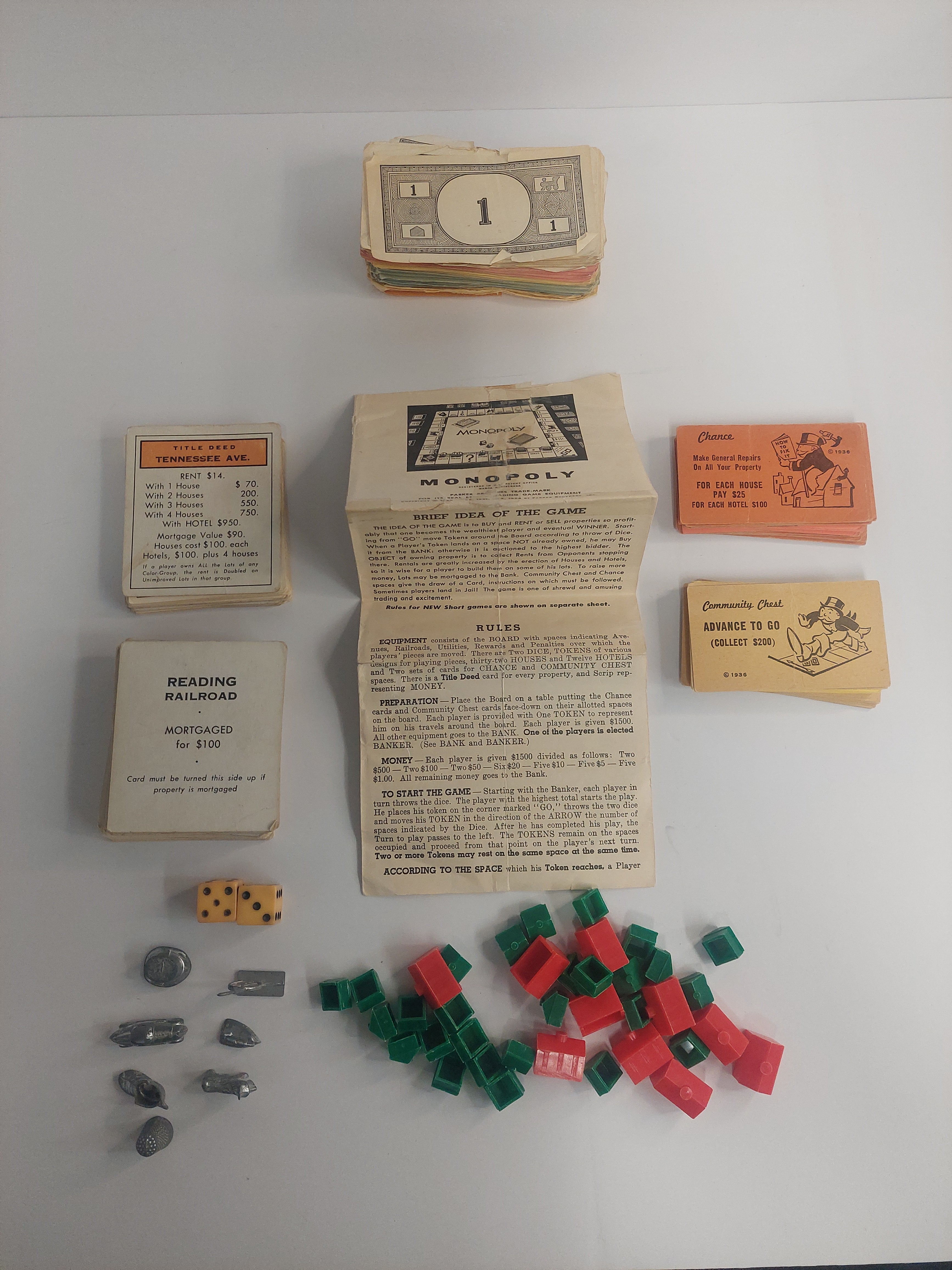 Vintage Monopoly Game Playing Pieces and Instructions
