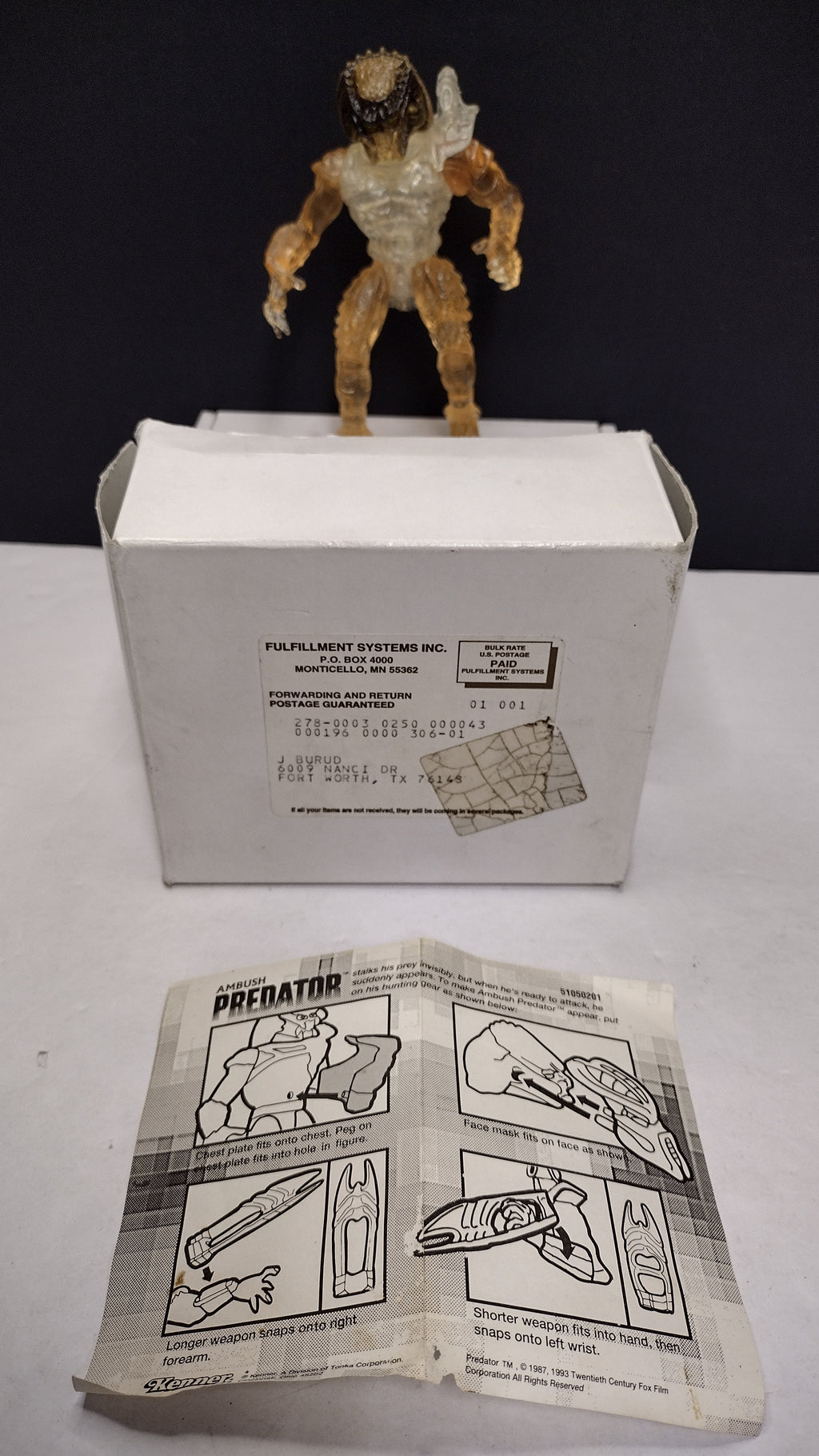 Vintage 1993 Kenner Predator Mail-In Exclusive Action Figure (Figure A - Complete with Mailer Box, Bags & Instructions)