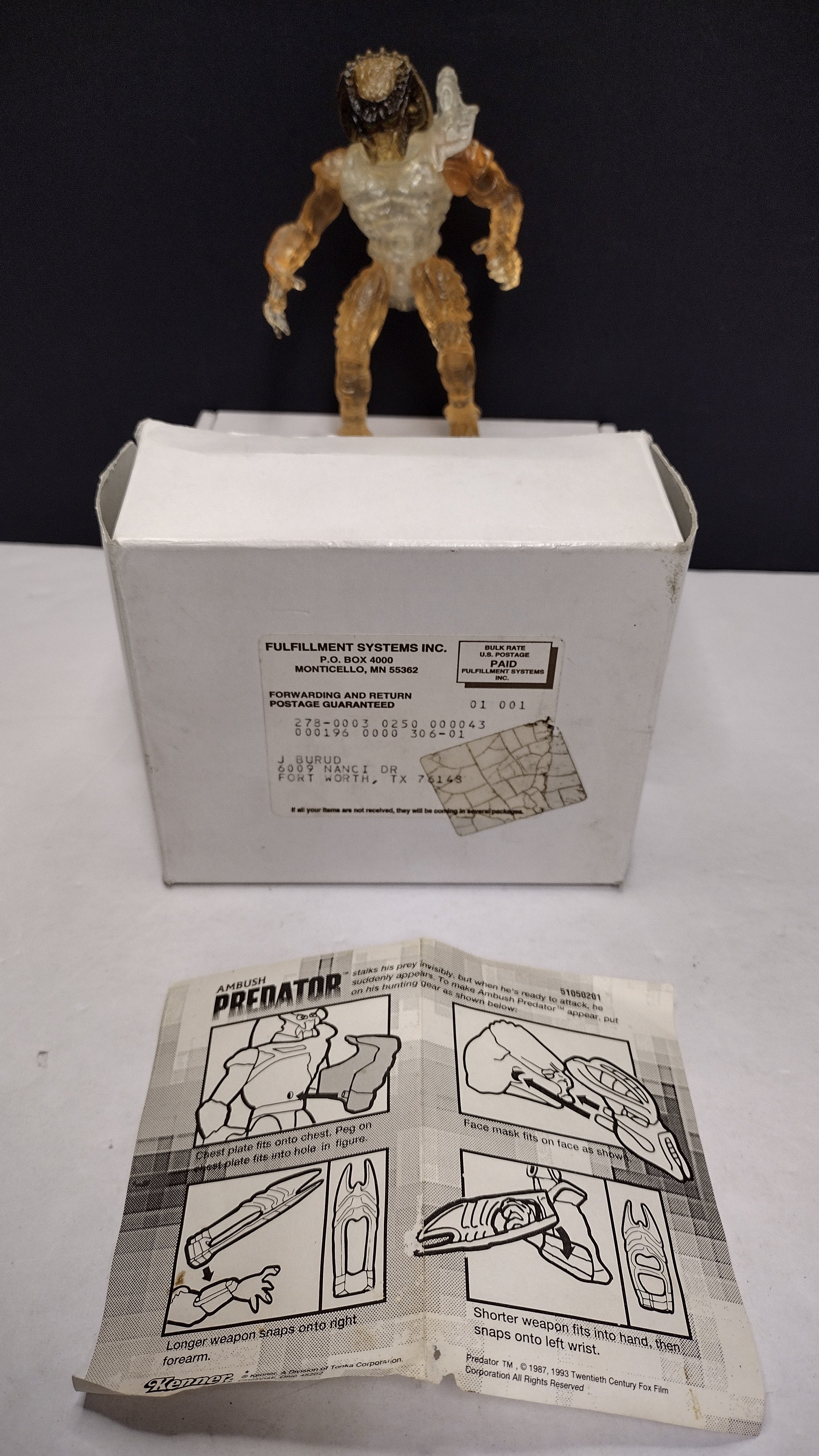 Vintage 1993 Kenner Predator Mail-In Exclusive Action Figure (Figure A - Complete with Mailer Box, Bags & Instructions)
