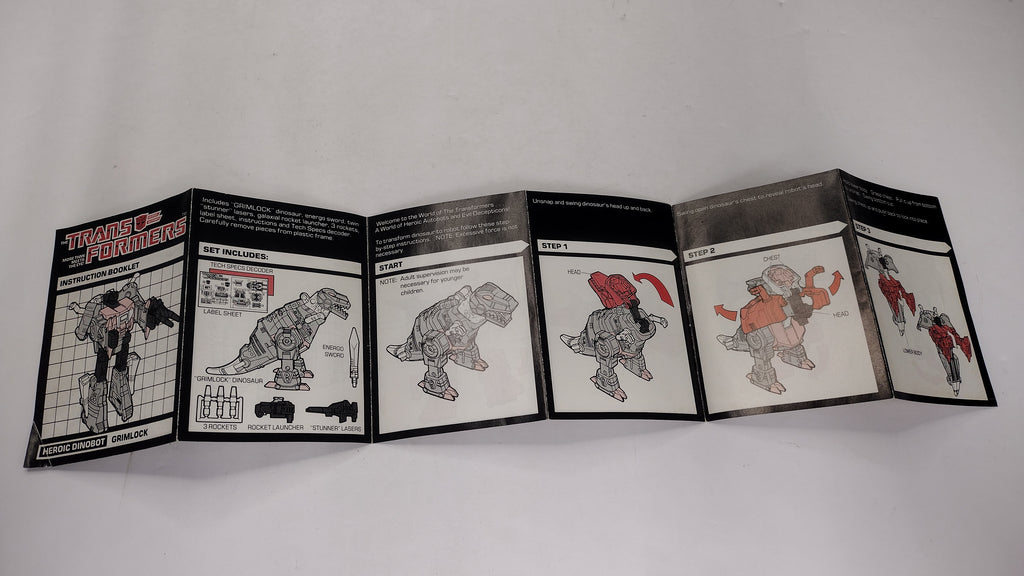 Vintage 1986 Original G1 Transformers Grimlock - Instruction Booklet