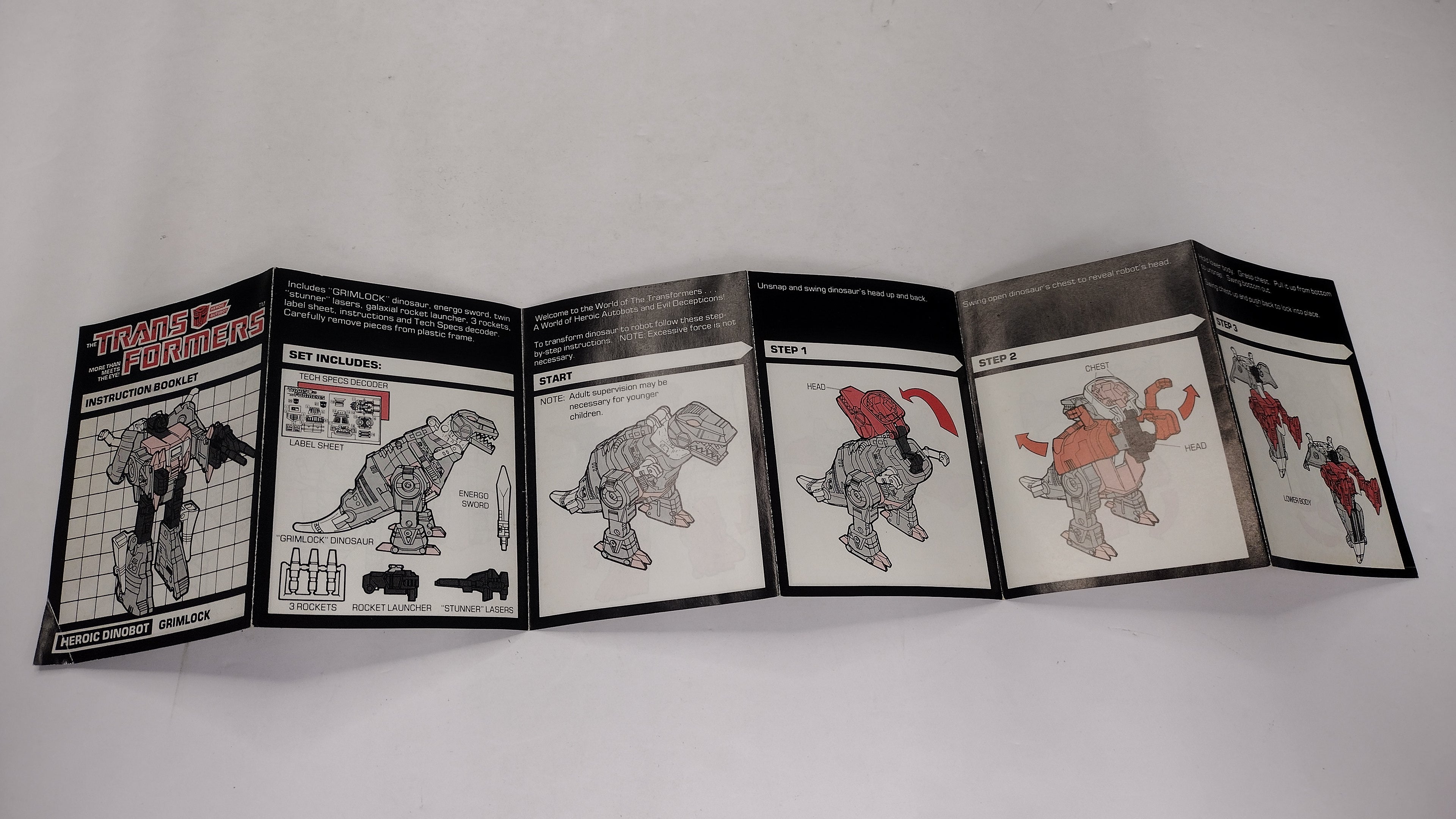 Vintage 1986 Original G1 Transformers Grimlock - Instruction Booklet