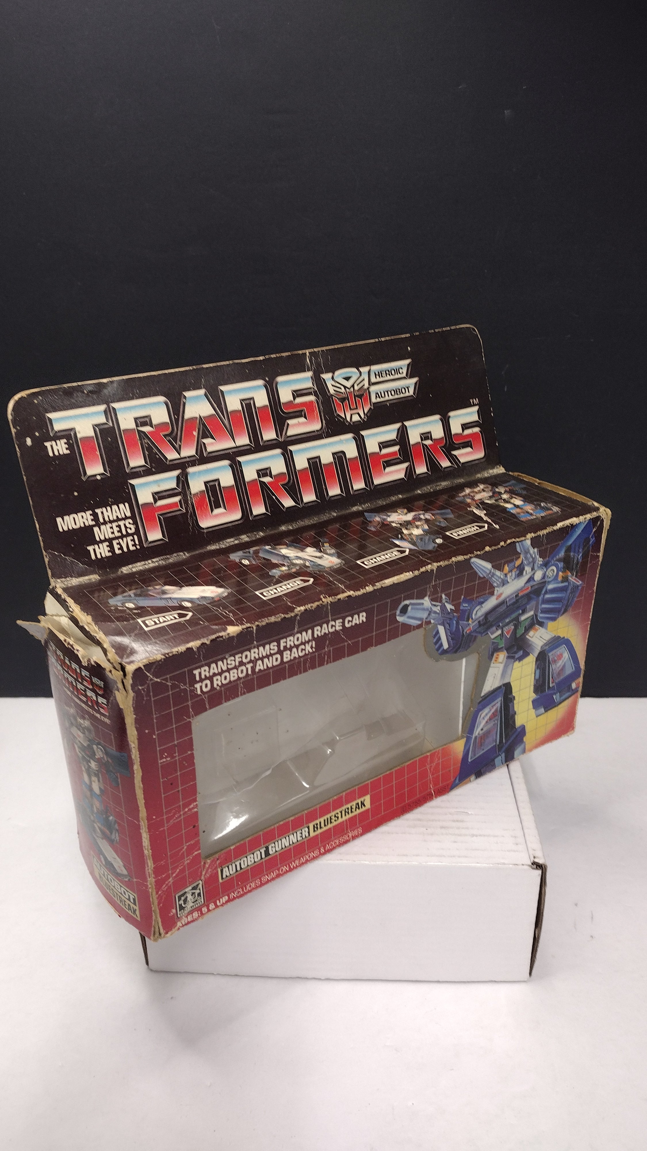 1984 Vintage Original G1 Transformers Bluestreak Box with Reissue Inner Bubble (Hasbro - Packaging Only / Heavy Box Wear)