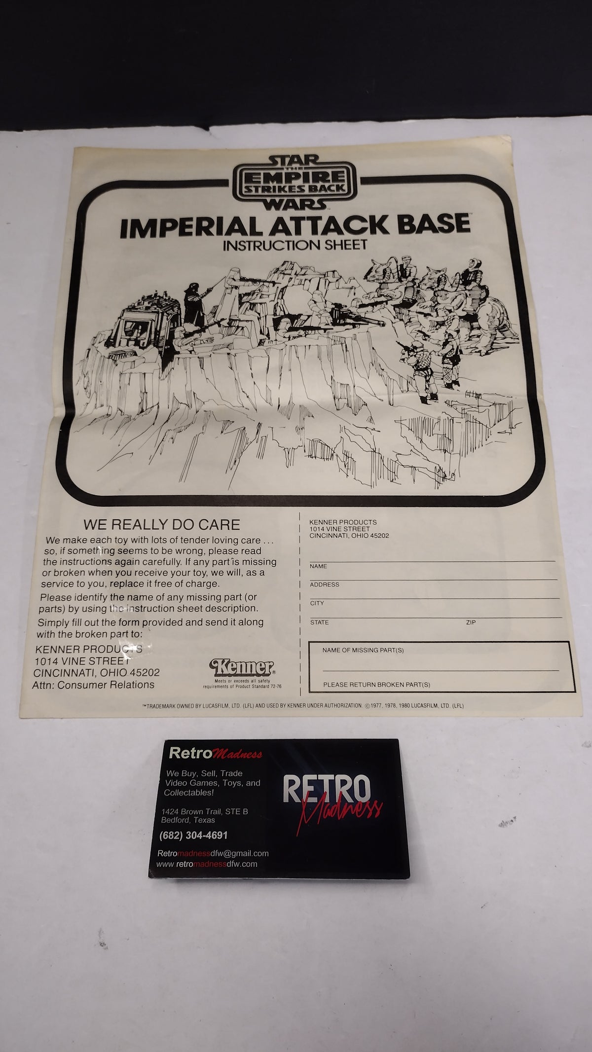 Vintage 1980 Kenner Star Wars Empire Strikes Back-Imperial Attack Base Instruction Sheet