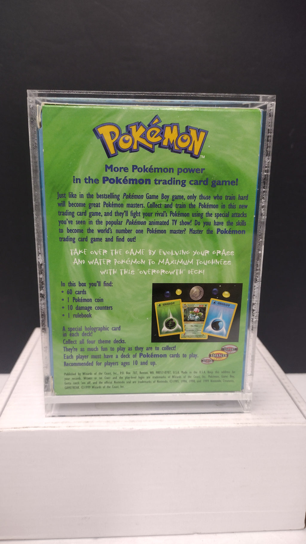 Vintage 1999 Pokémon TCG Base Set "Overgrowth" Theme Deck Box & Rulebook Manual (Wizards of the Coast - Box & Manual Only / No Cards - Includes Acrylic Protector)