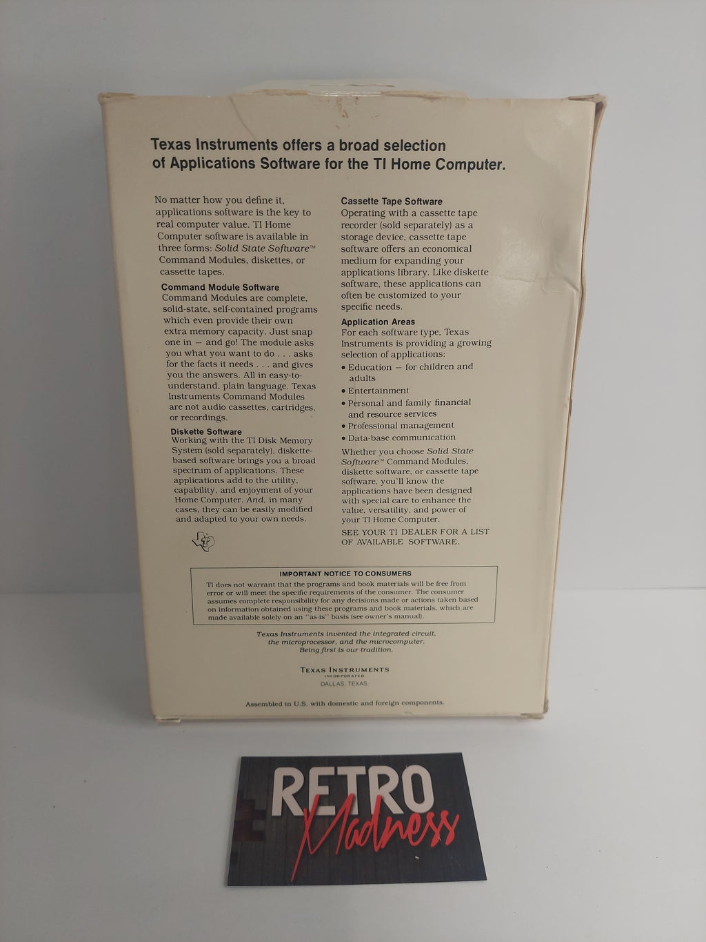 Texas Instruments Home Computer Applications Software Football Untested