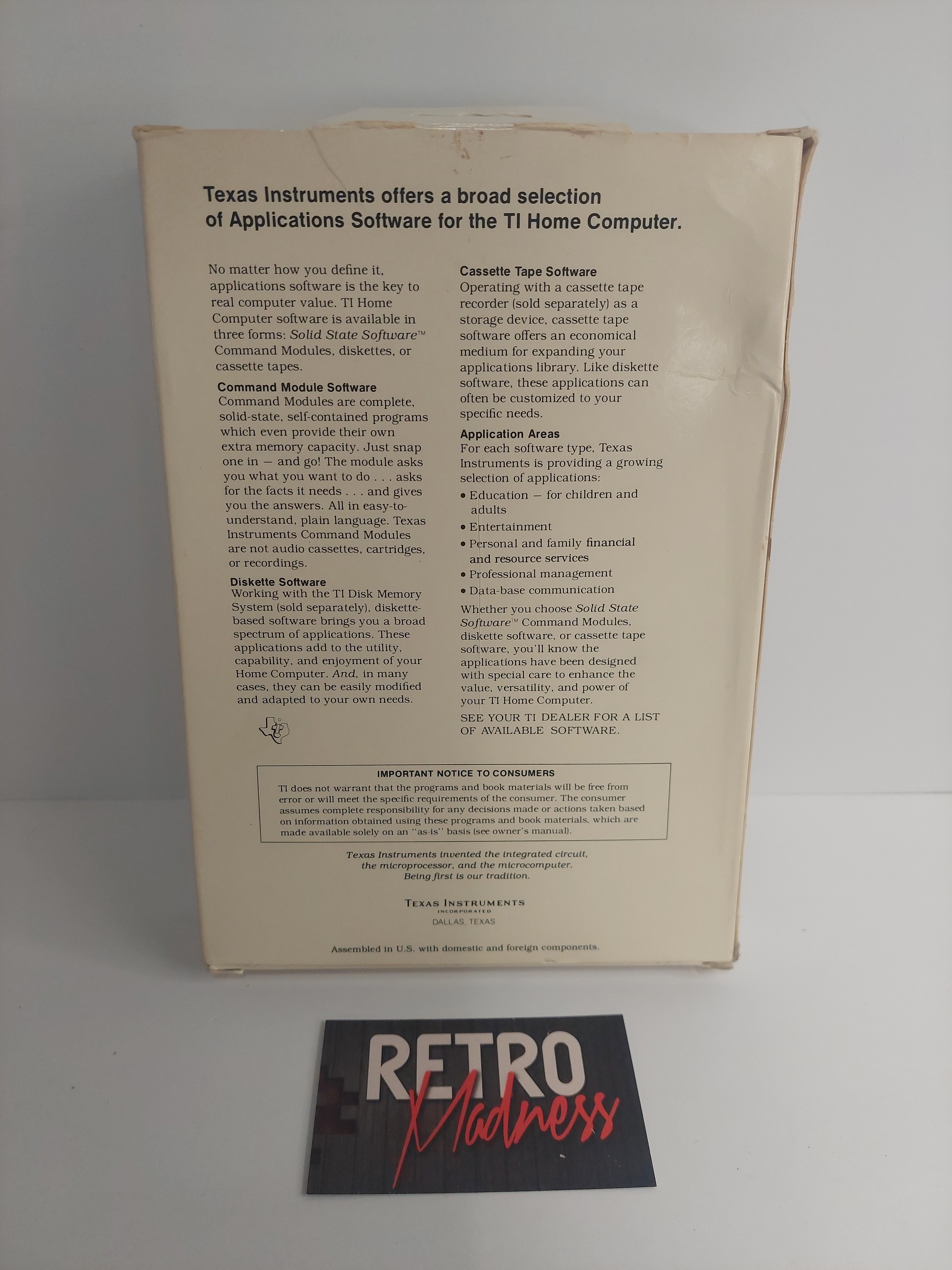 Texas Instruments Home Computer Applications Software Football Untested