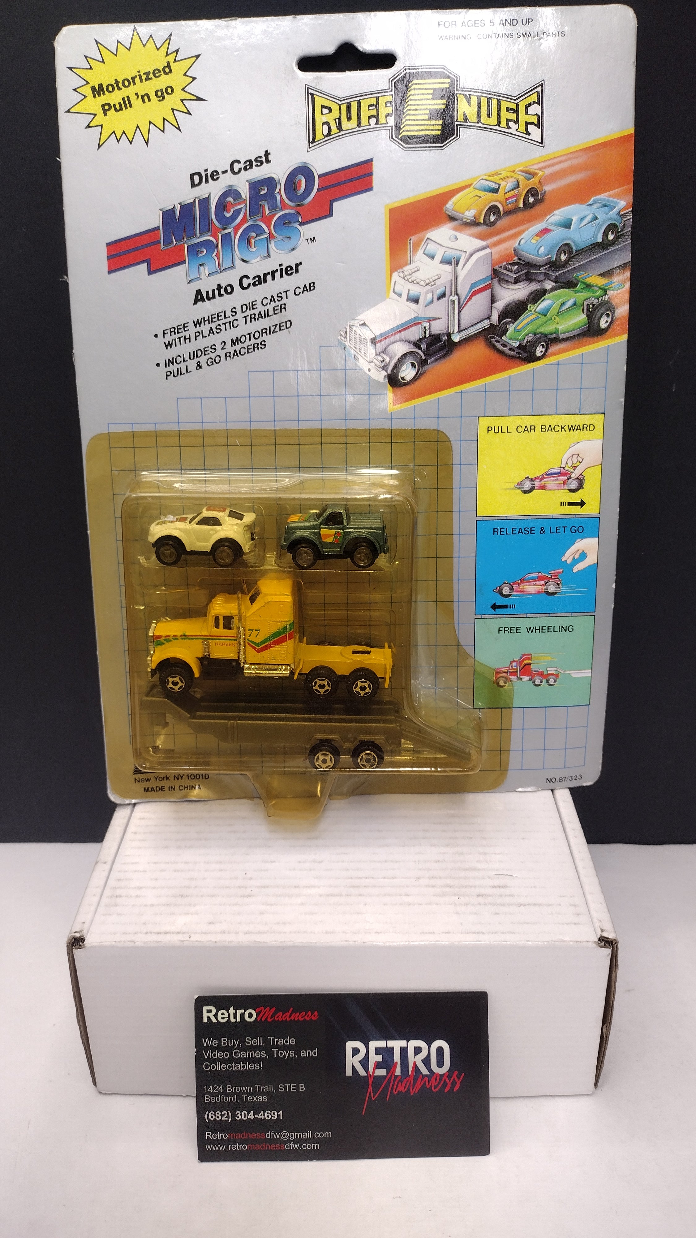 Vintage Ruff-E-Nuff Die-Cast Micro Rigs Auto Carrier (P.J. Toys - Sealed on Card / Yellowed & Damaged Blister Bubble)