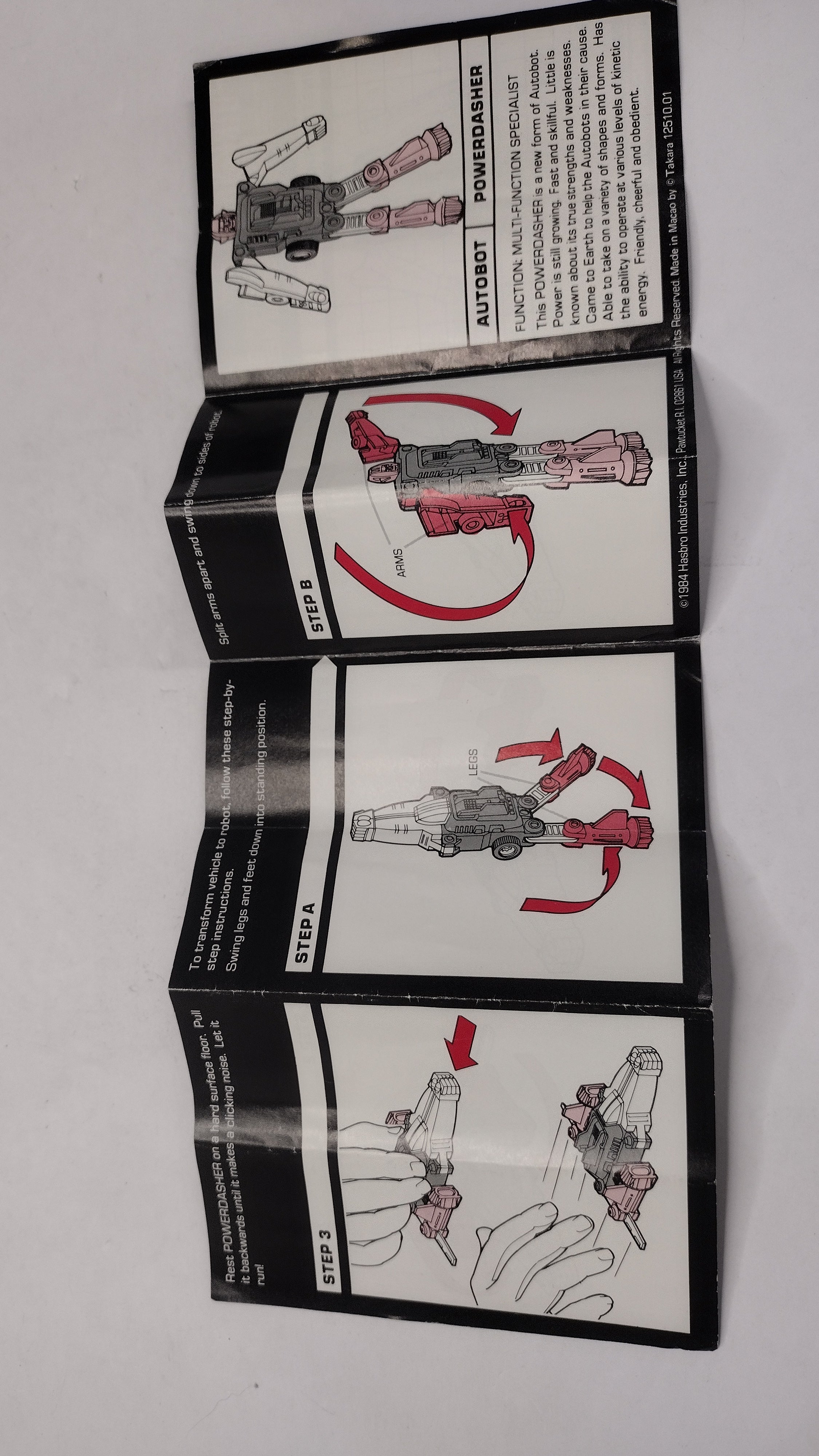 Vintage 1984 Original G1 Transformers Powerdasher Jet - Instruction Booklet