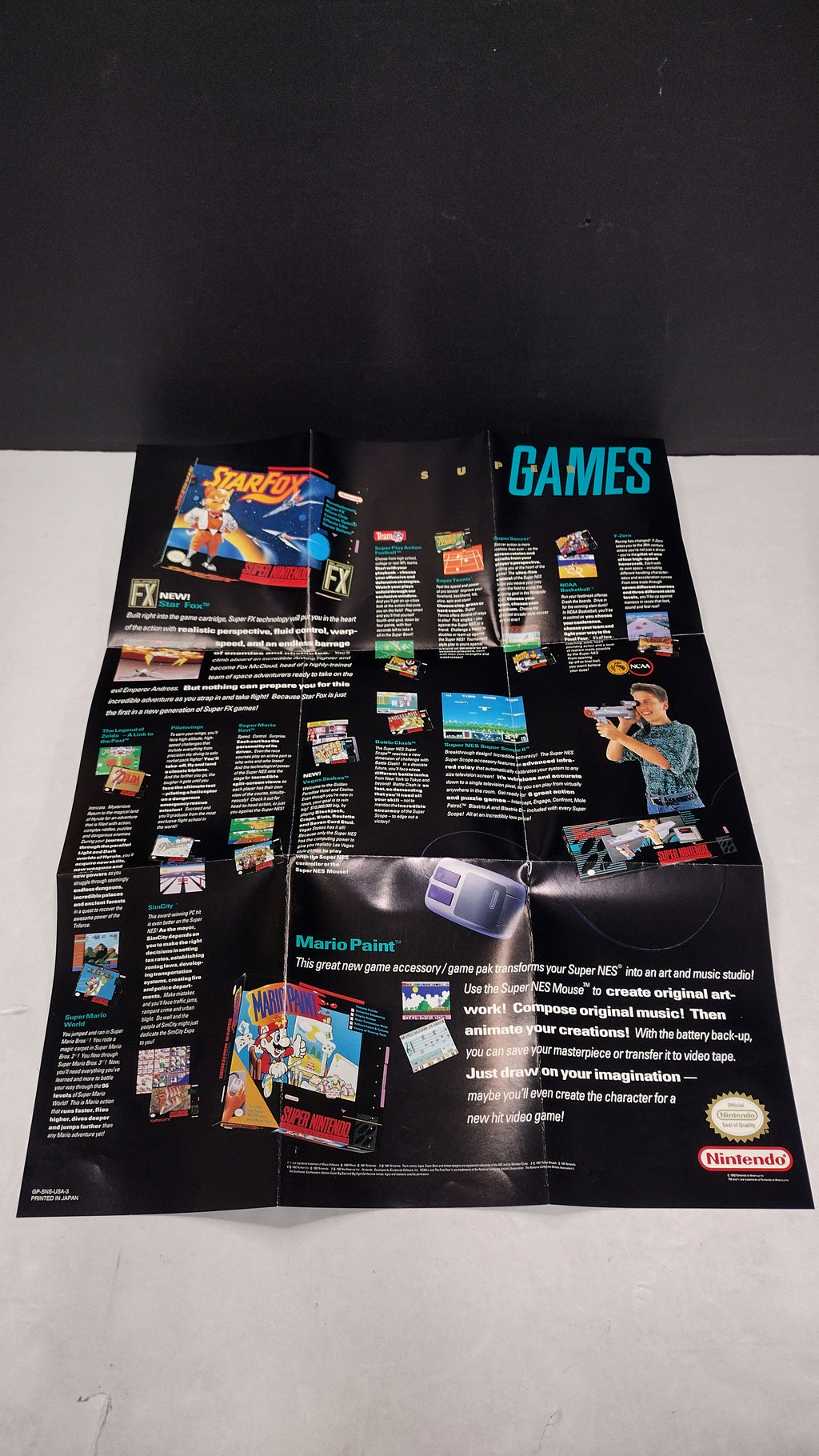 Vintage 1993 Nintendo Star Fox Super Power Club Double-Sided Poster OEM