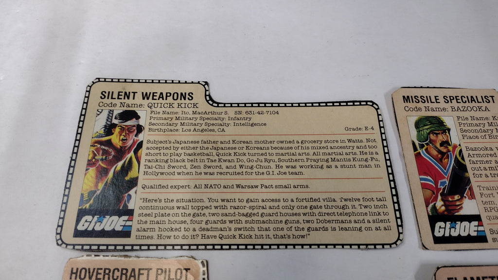 Vintage GI Joe File Cards (Lot D) Quick Kick, Bazooka, Blowtorch, Cutter
