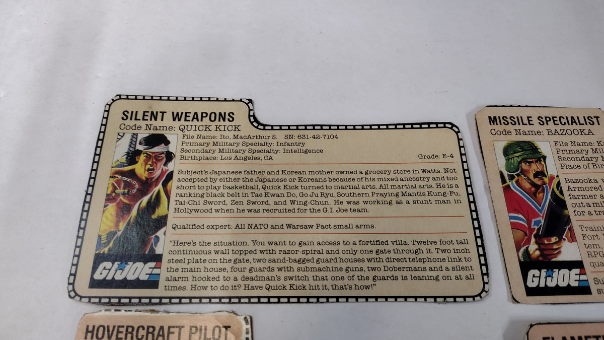Vintage GI Joe File Cards (Lot D) Quick Kick, Bazooka, Blowtorch, Cutter
