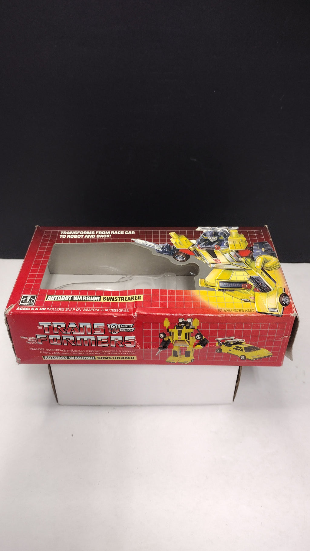 1984 Vintage Original G1 Transformers Sunstreaker Box with Reissue Inner Bubble (Hasbro - Packaging Only / Box Heavy Wear)