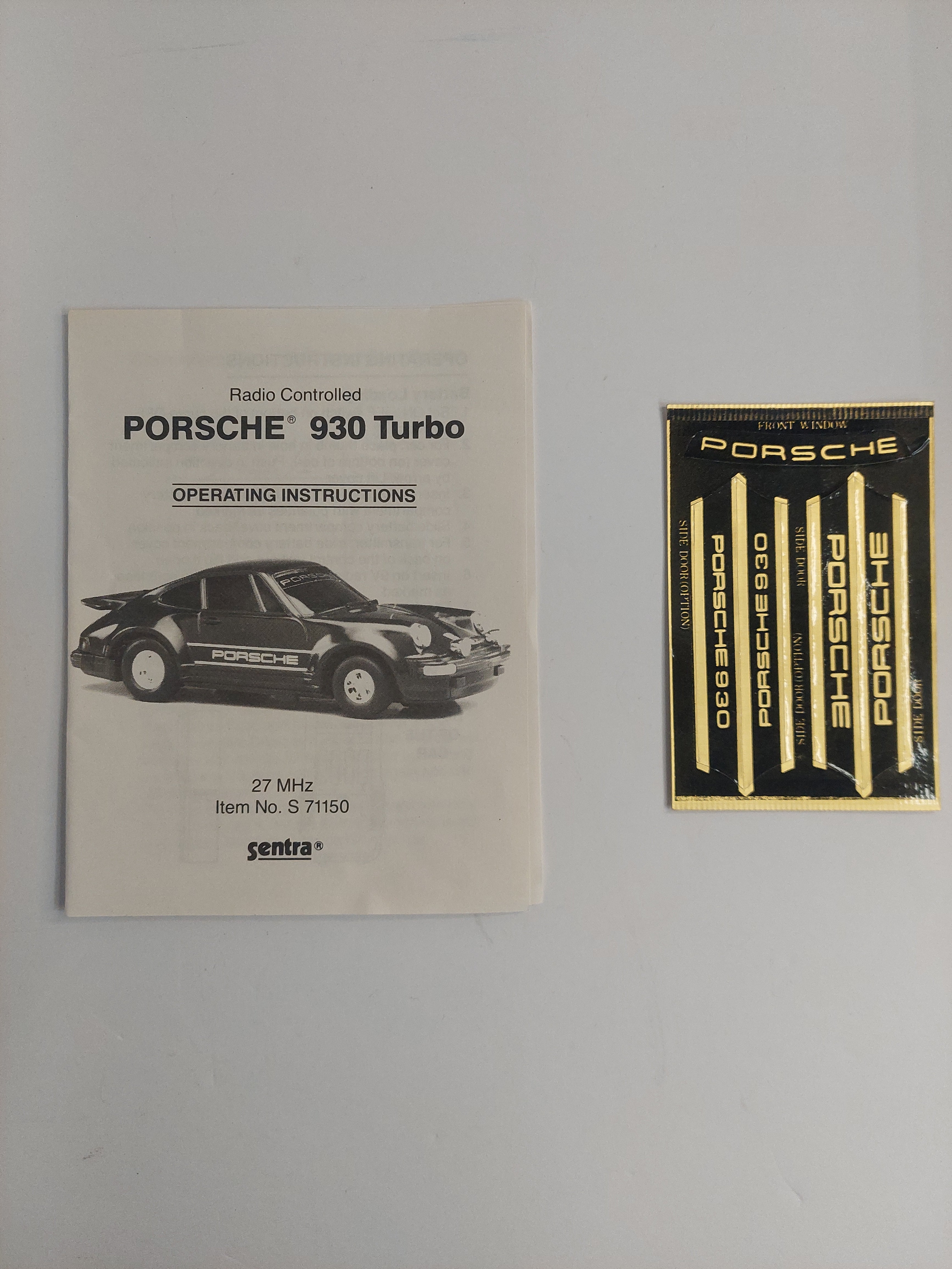 Radio Controlled Porsche 930 Turbo Operating Instructions and Decal Sheet ONLY