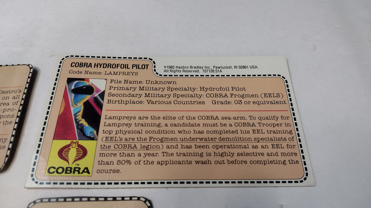 GI Joe Cobra File Cards Lot B Storm Shadow Copperhead Scrap-Iron Lampreys