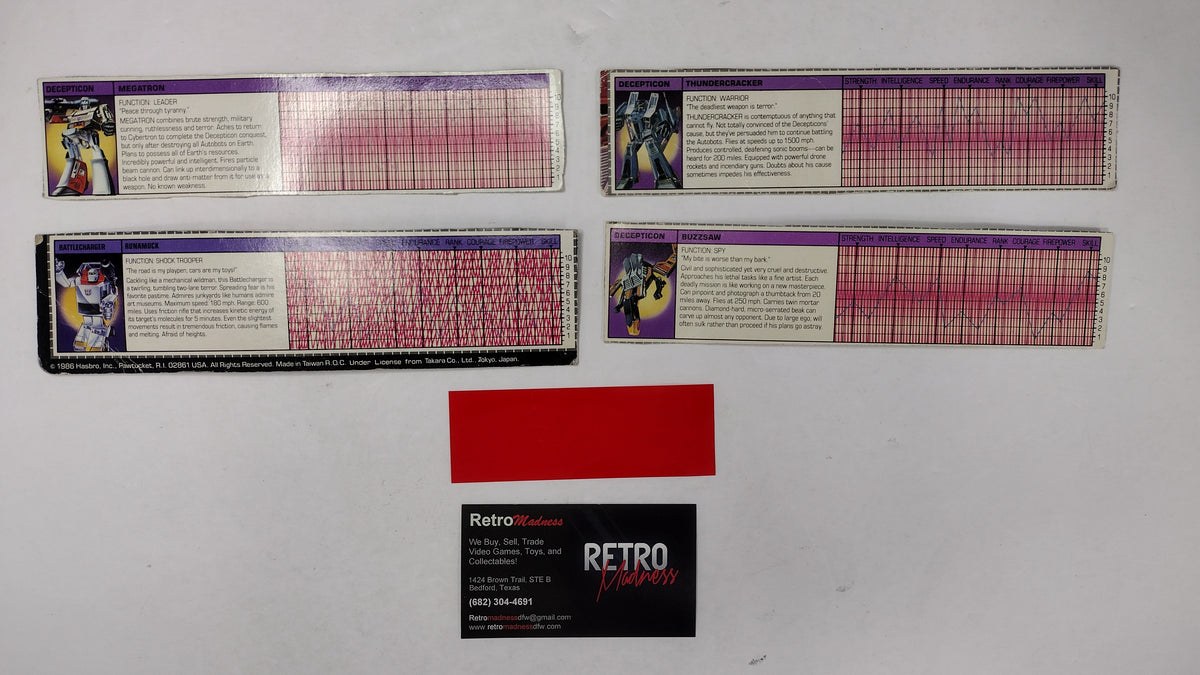 Vintage G1 Transformers Tech Specs Card & Reader Lot A