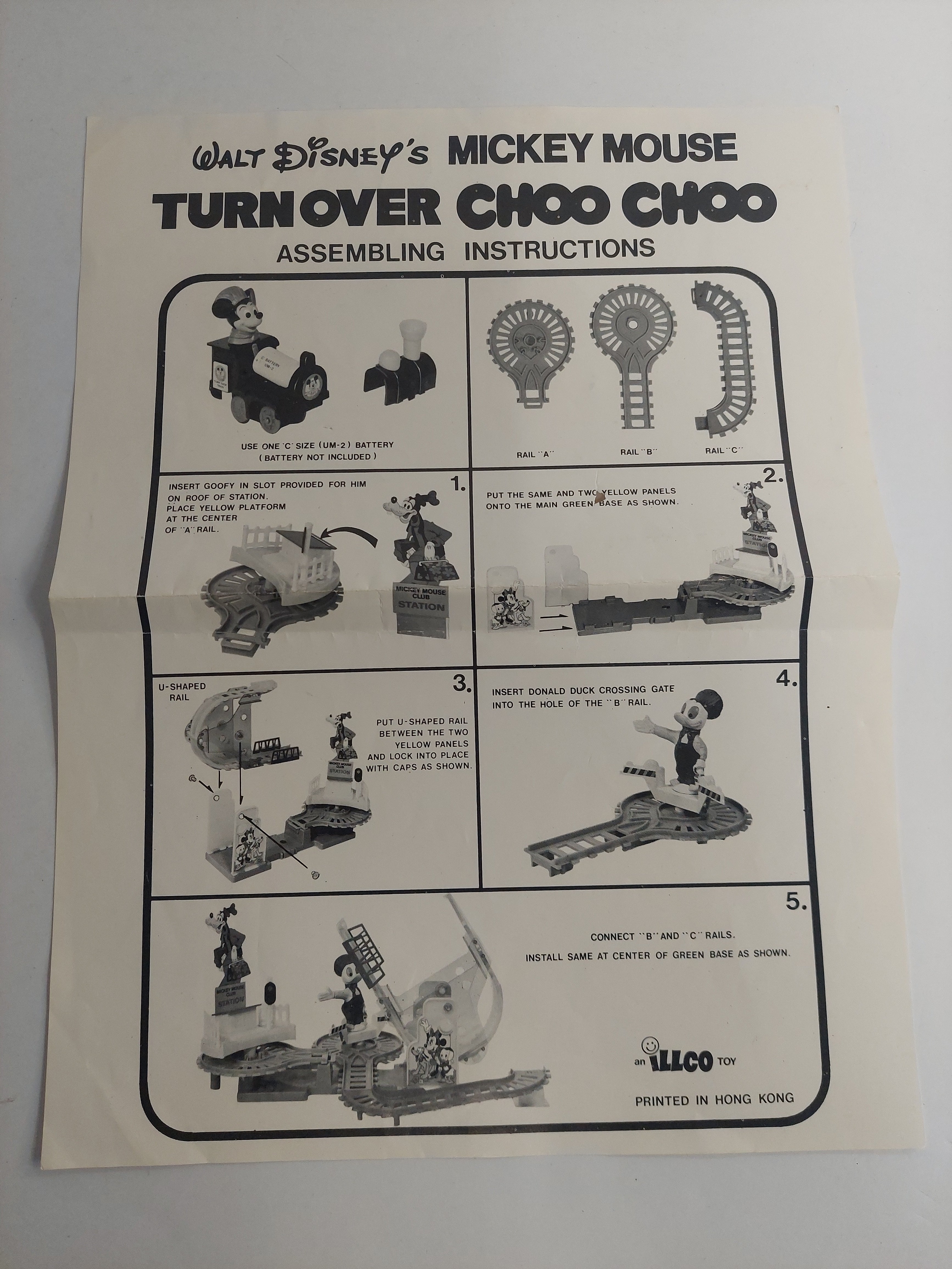 Vintage Walt Disney's Mickey Mouse Turnover Choo Choo Assembling Instructions