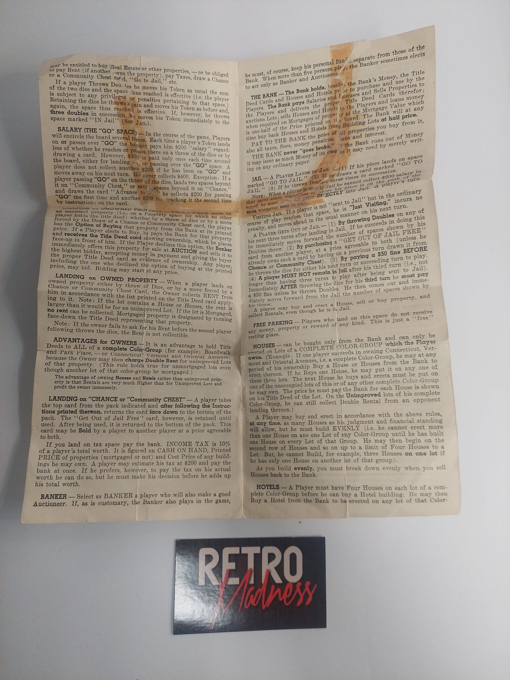 Vintage Monopoly Game Playing Pieces and Instructions