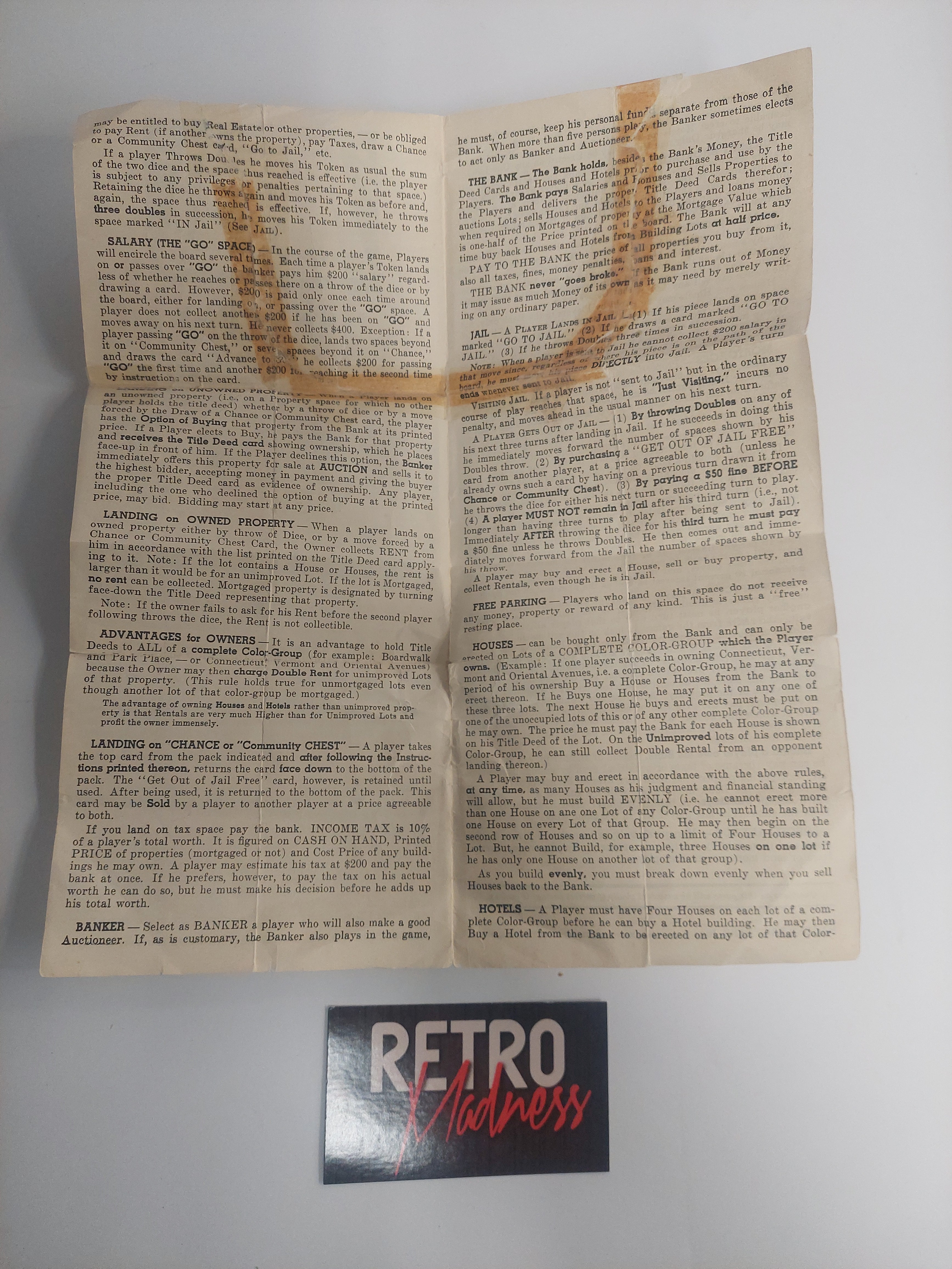 Vintage Monopoly Game Playing Pieces and Instructions