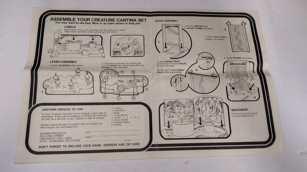 Vintage 1979 Kenner Star Wars Creature Cantina Action Playset Instructions Sheet