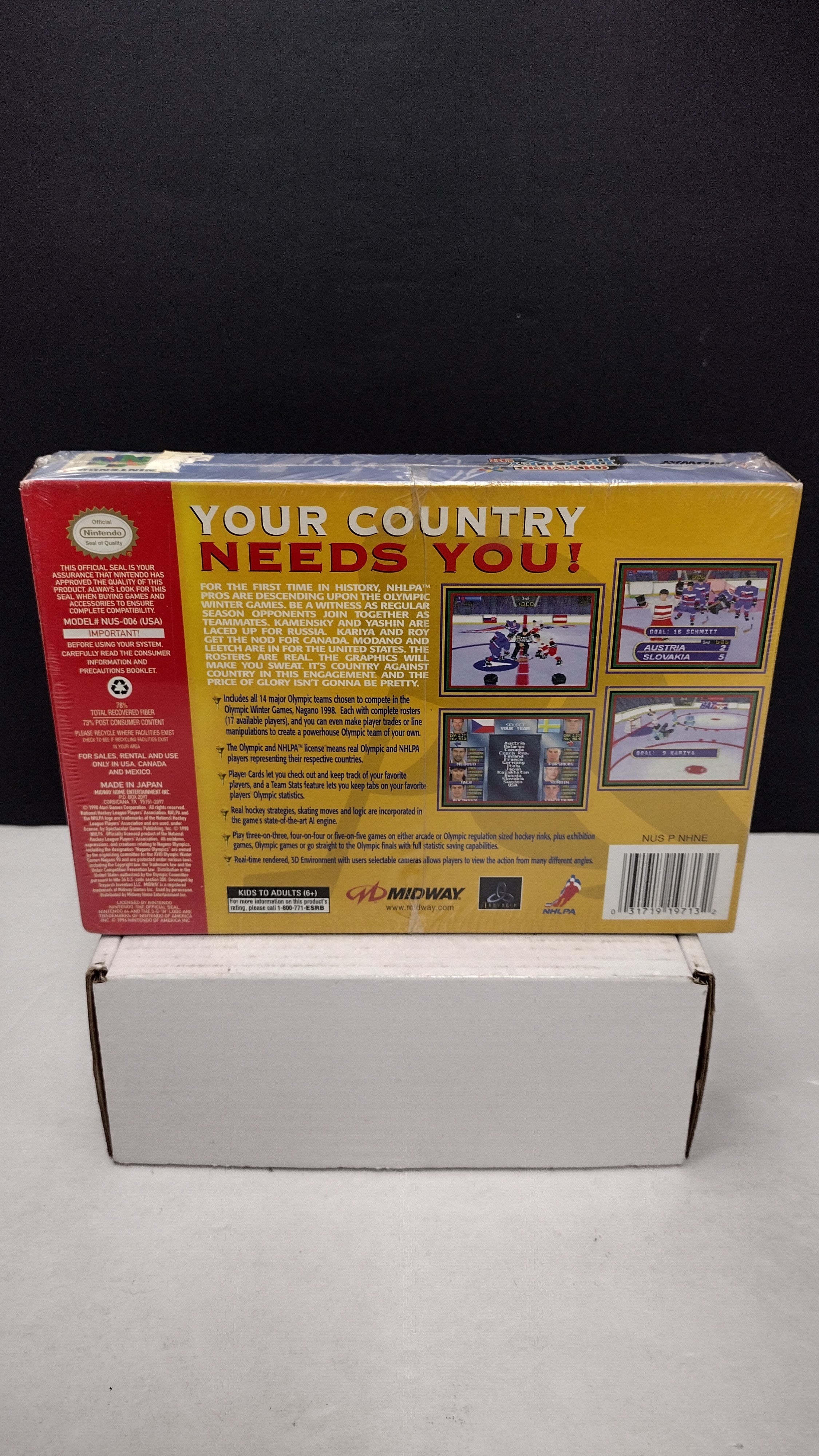 Vintage 1998 Nintendo 64 Olympic Hockey 98 Game (Complete & Factory Sealed in Box with Protector)
