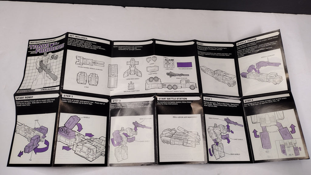 Vintage Original G1 Transformers Bruticus & Onslaught Instruction Booklets, Decal Sheet, Inserts & Red Decoder Reader Lot