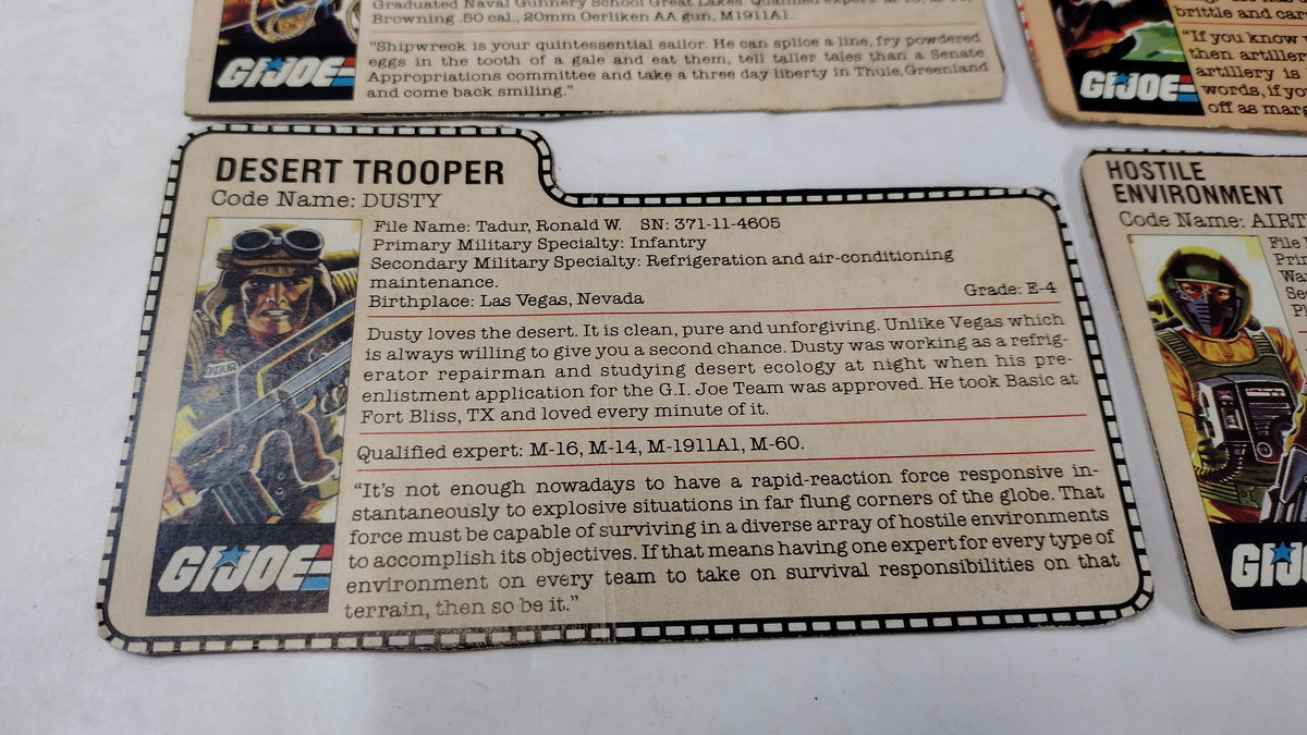 Vintage GI Joe File Cards (Lot B) Dusty, Shipwreck, Airtight, Thunder