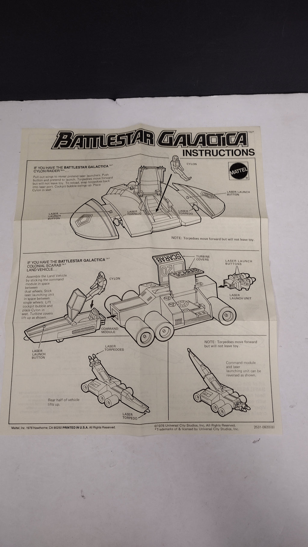 Vintage 1978 Battlestar Galactica - Cylon Raider Instructions
