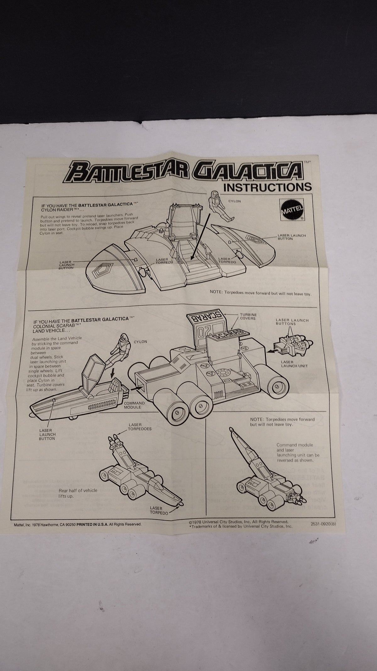Vintage 1978 Battlestar Galactica - Cylon Raider Instructions