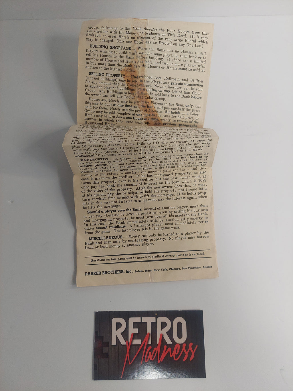 Vintage Monopoly Game Playing Pieces and Instructions
