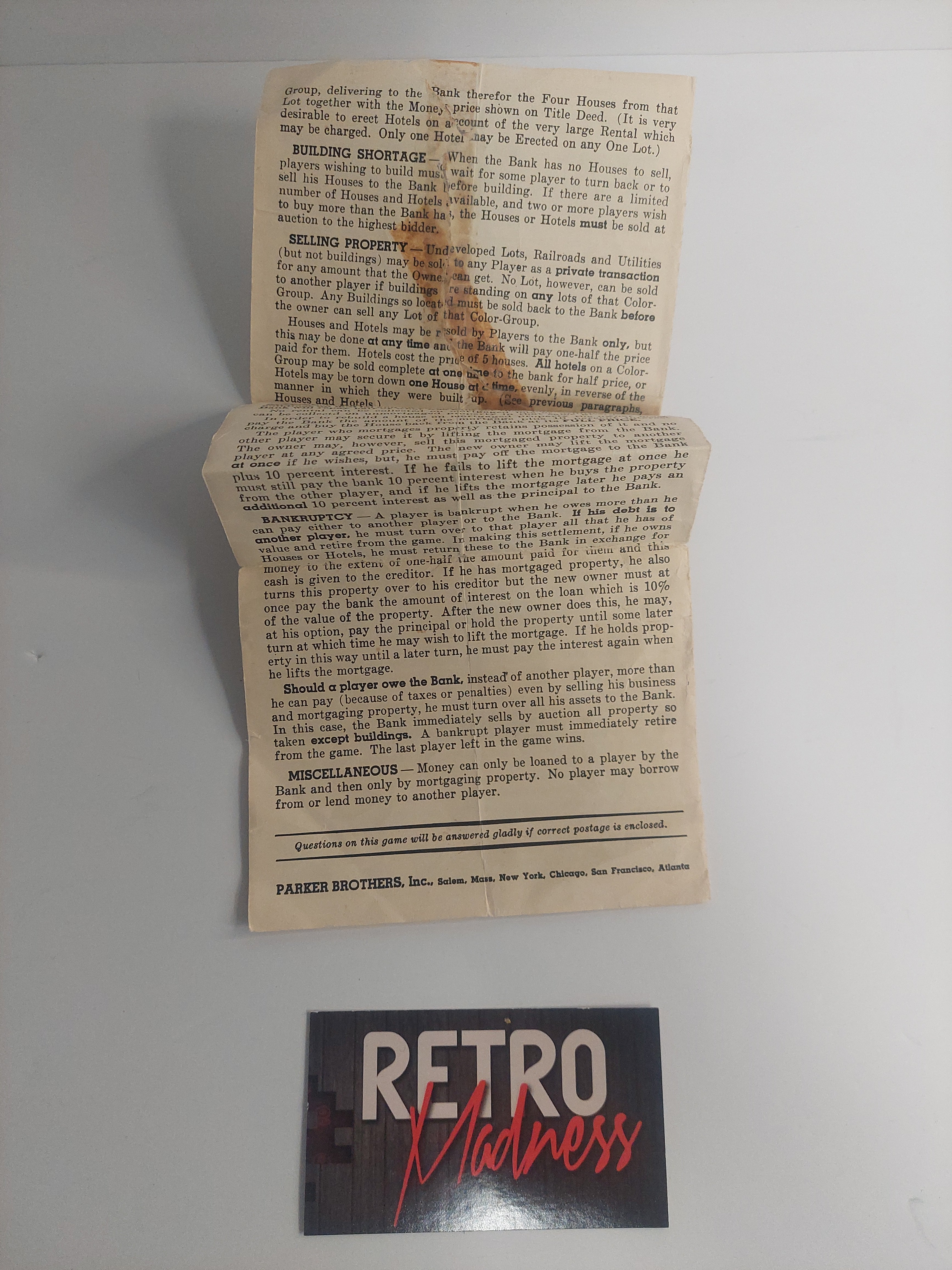 Vintage Monopoly Game Playing Pieces and Instructions