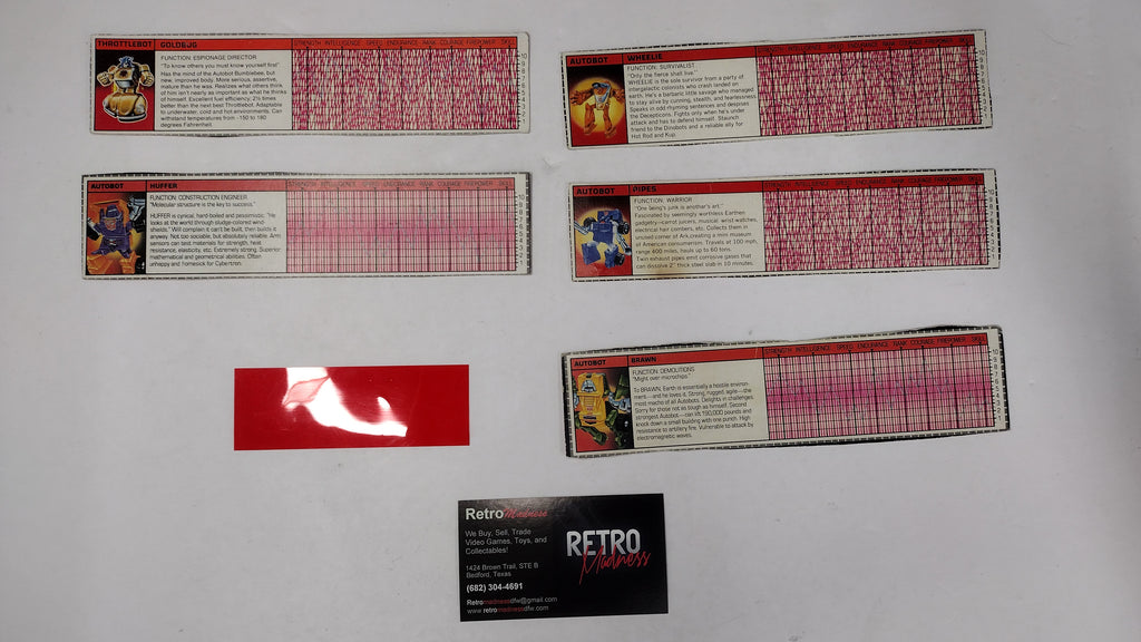 Vintage G1 Transformers Tech Specs Card & Reader Lot C