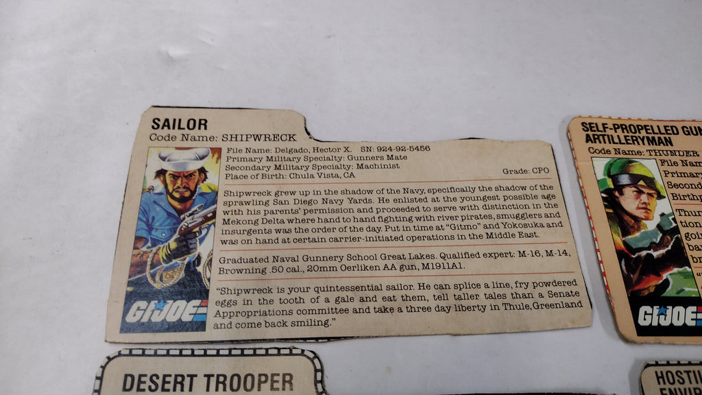 Vintage GI Joe File Cards (Lot B) Dusty, Shipwreck, Airtight, Thunder